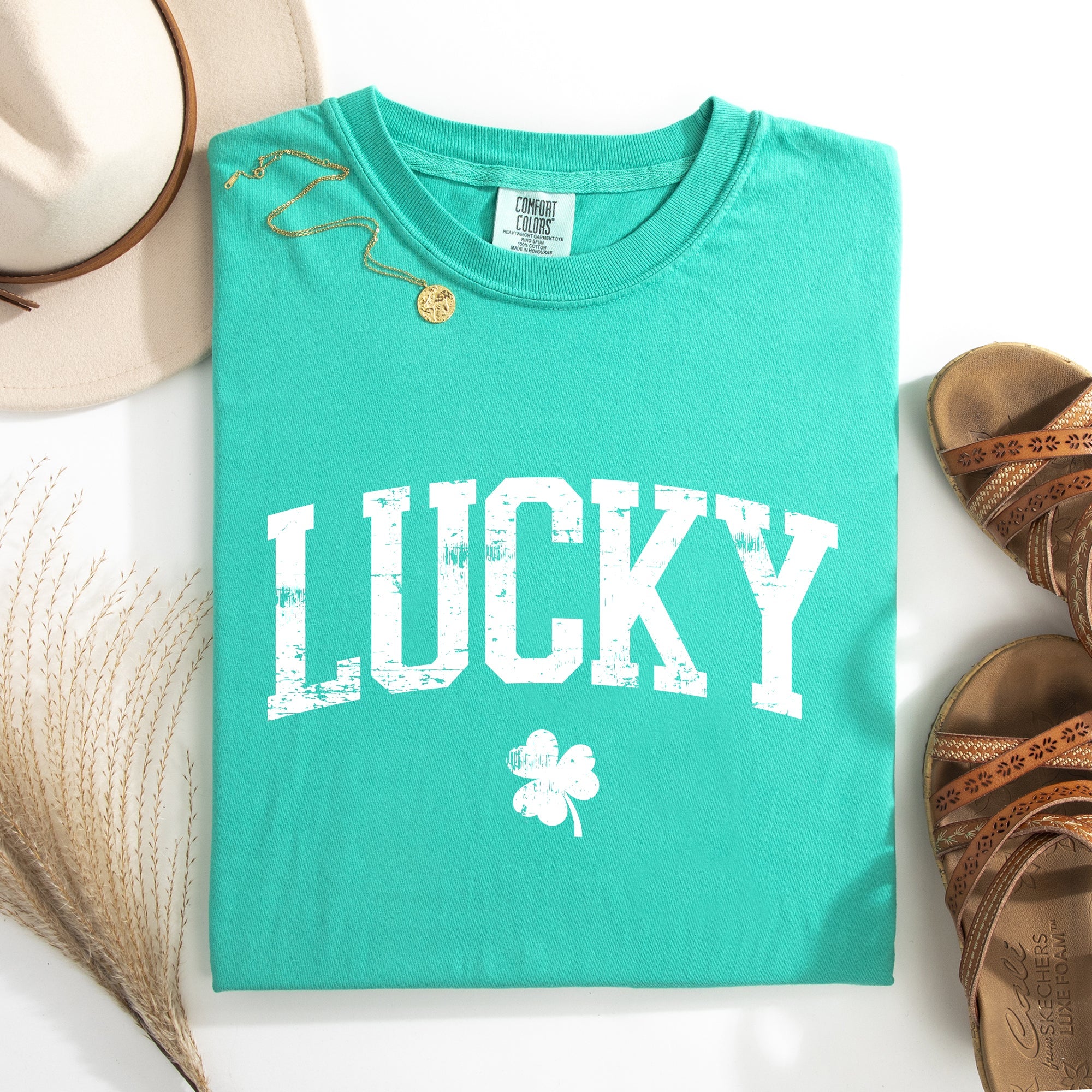 Lucky Leprechaun Shamrock Clover St Patrick's Day Collegiate Varsity Comfort Colors Tee