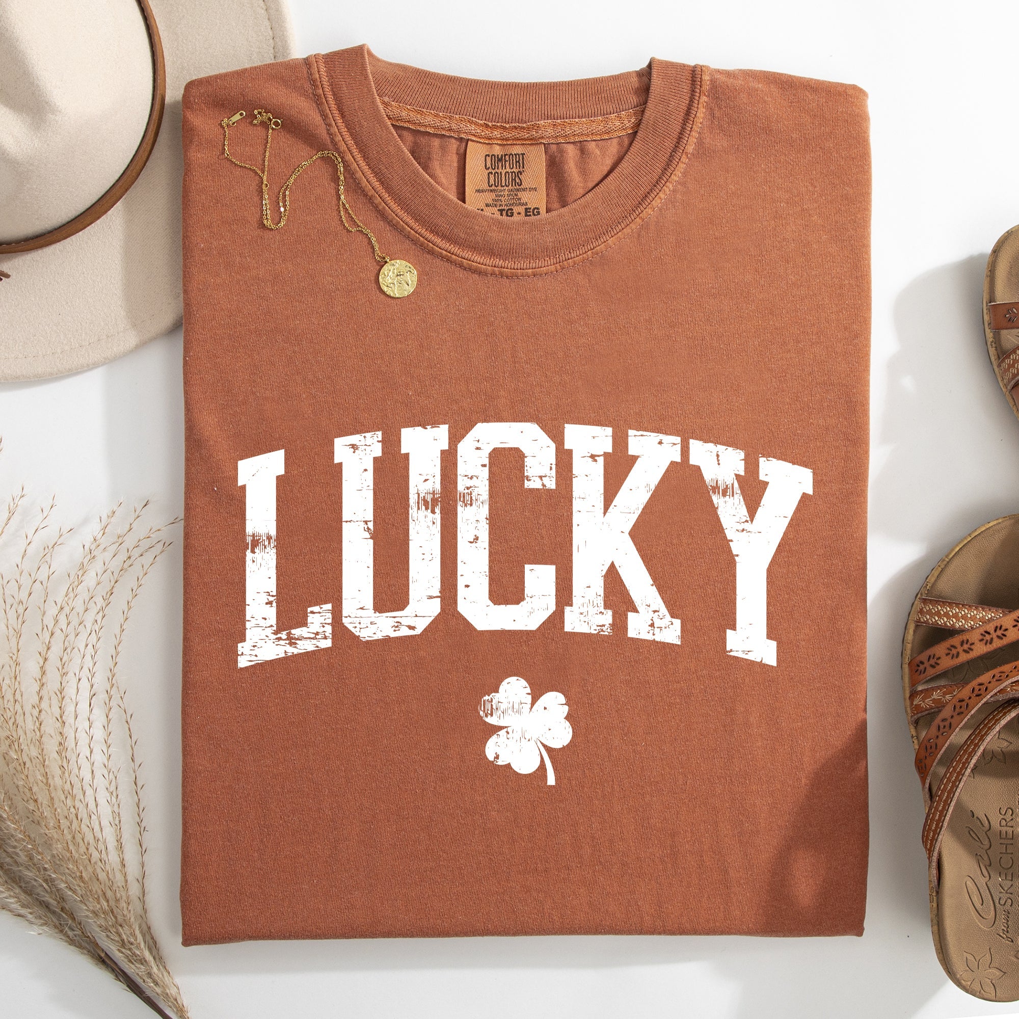 Lucky Leprechaun Shamrock Clover St Patrick's Day Collegiate Varsity Comfort Colors Tee