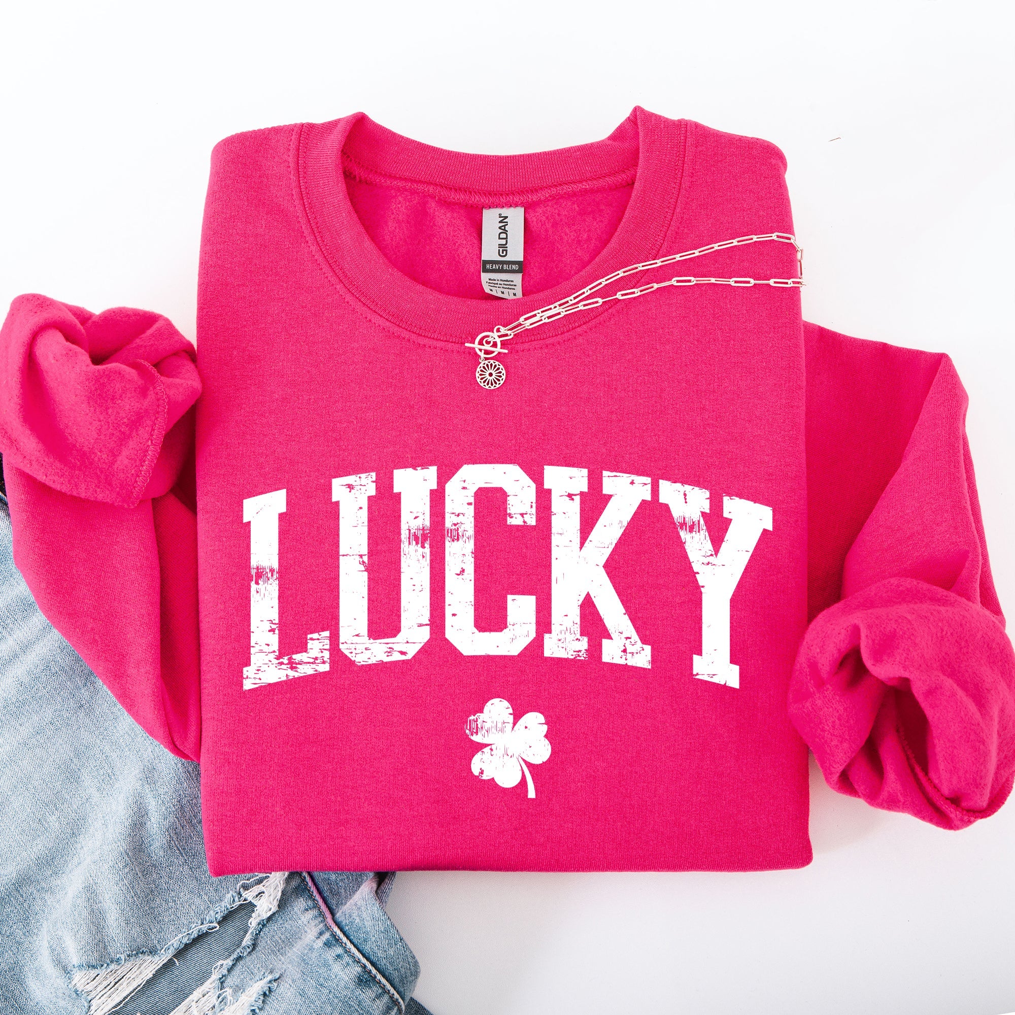 Lucky Collegiate Varsity Shamrock Leprechaun Clover St Patrick's Day Edition Sweatshirt