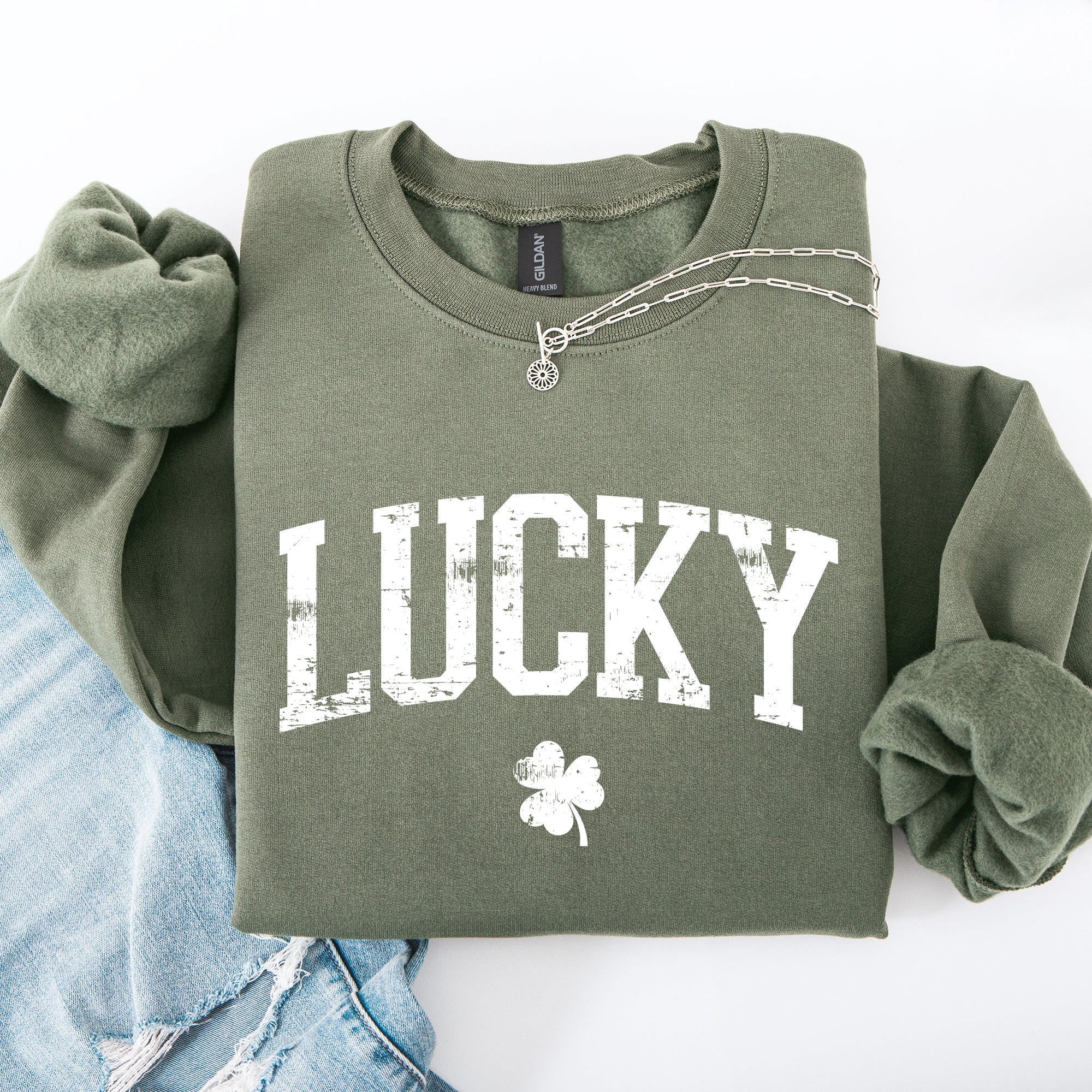 Lucky Collegiate Varsity Shamrock Leprechaun Clover St Patrick's Day Edition Sweatshirt