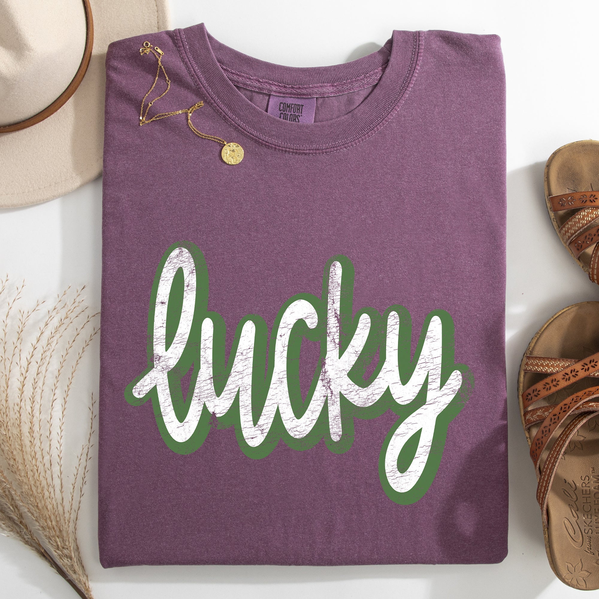 Lucky Leprechaun Vintage Cursive St Patrick's Day Shamrock Clover Comfort Colors Tee