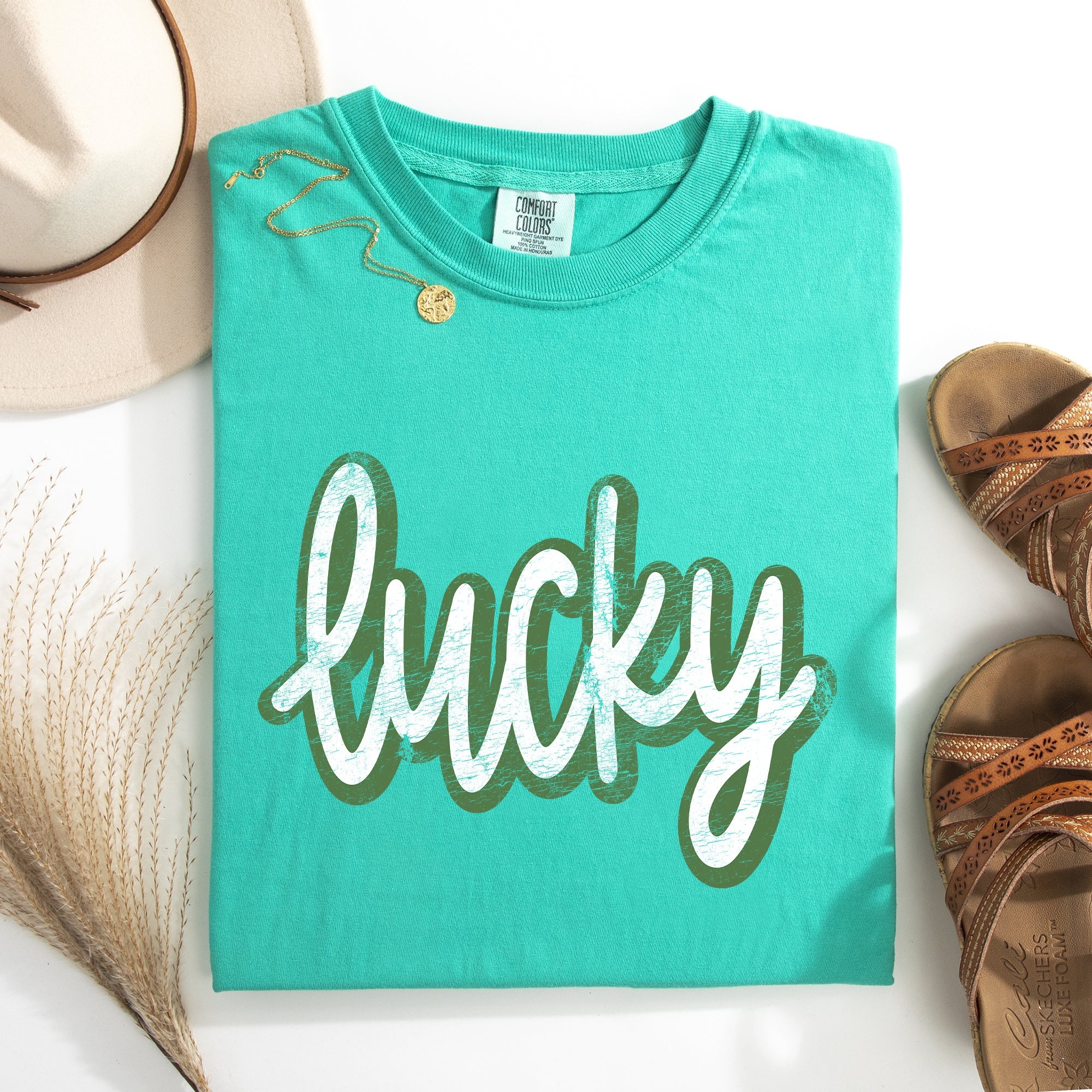 Lucky Leprechaun Vintage Cursive St Patrick's Day Shamrock Clover Comfort Colors Tee