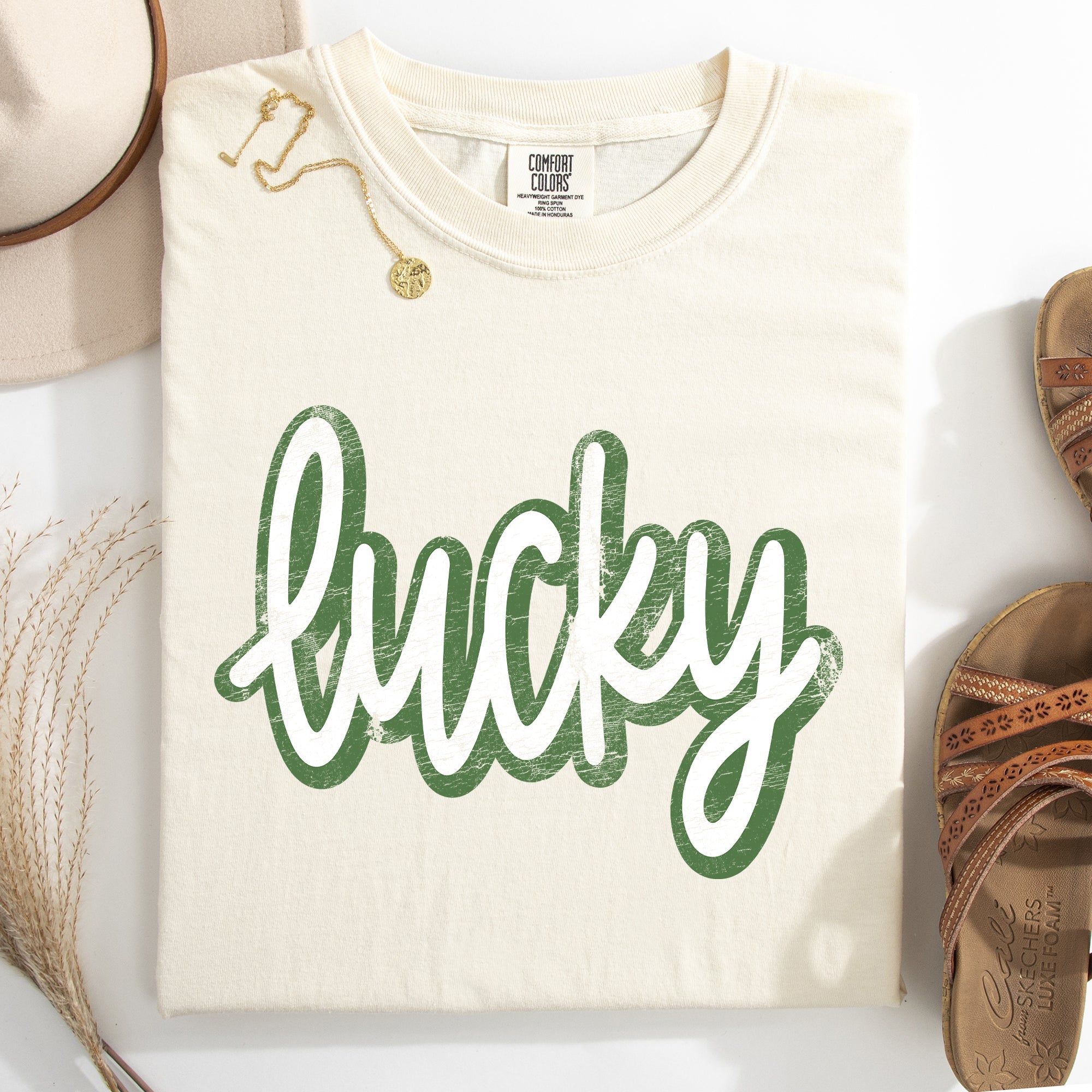 Lucky Leprechaun Vintage Cursive St Patrick's Day Shamrock Clover Comfort Colors Tee