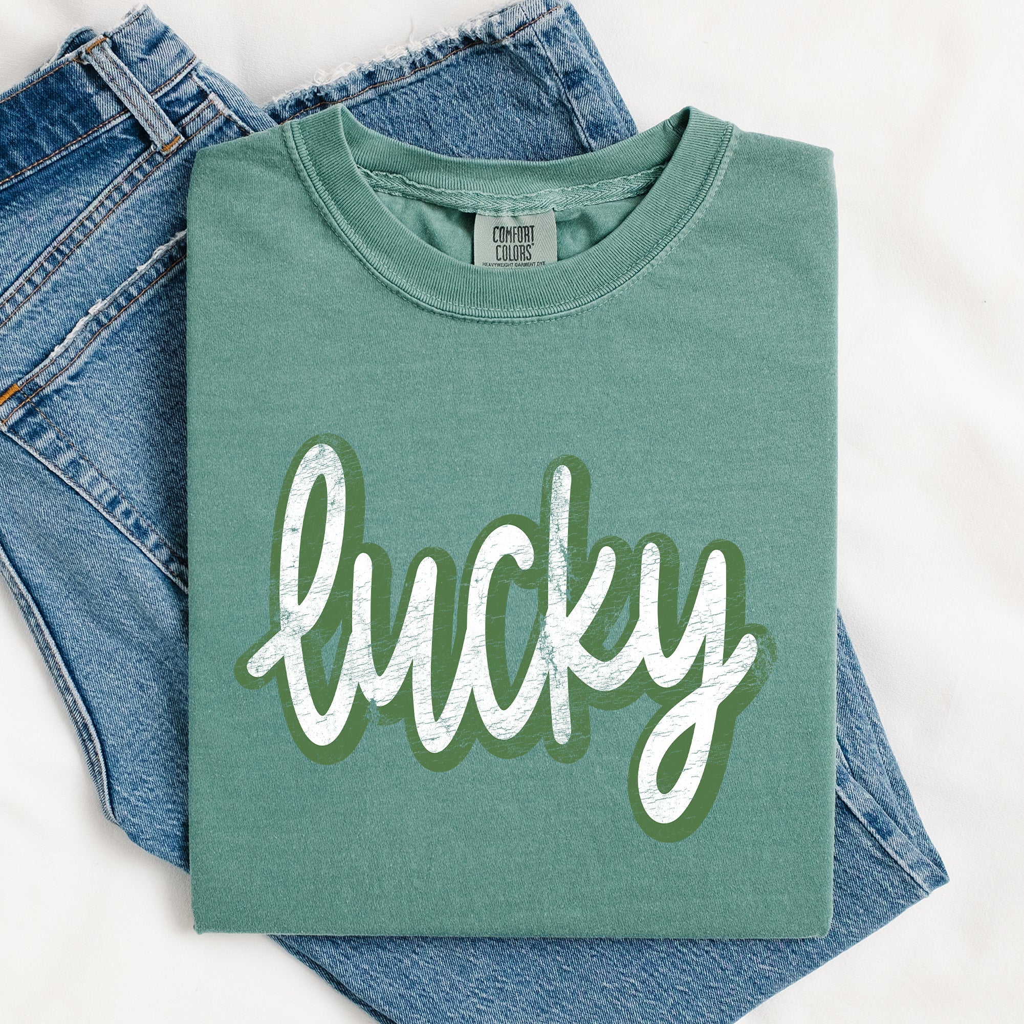 Lucky Leprechaun Vintage Cursive St Patrick's Day Shamrock Clover Comfort Colors Tee