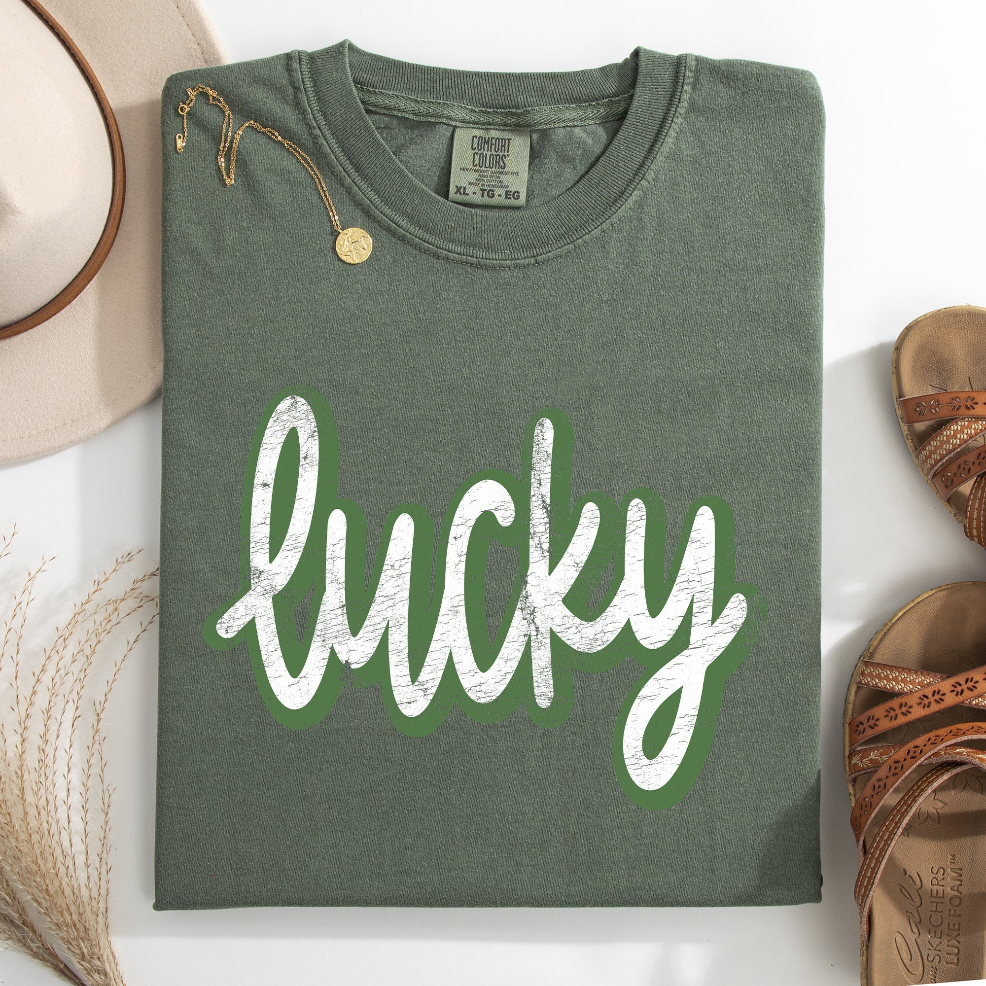 Lucky Leprechaun Vintage Cursive St Patrick's Day Shamrock Clover Comfort Colors Tee