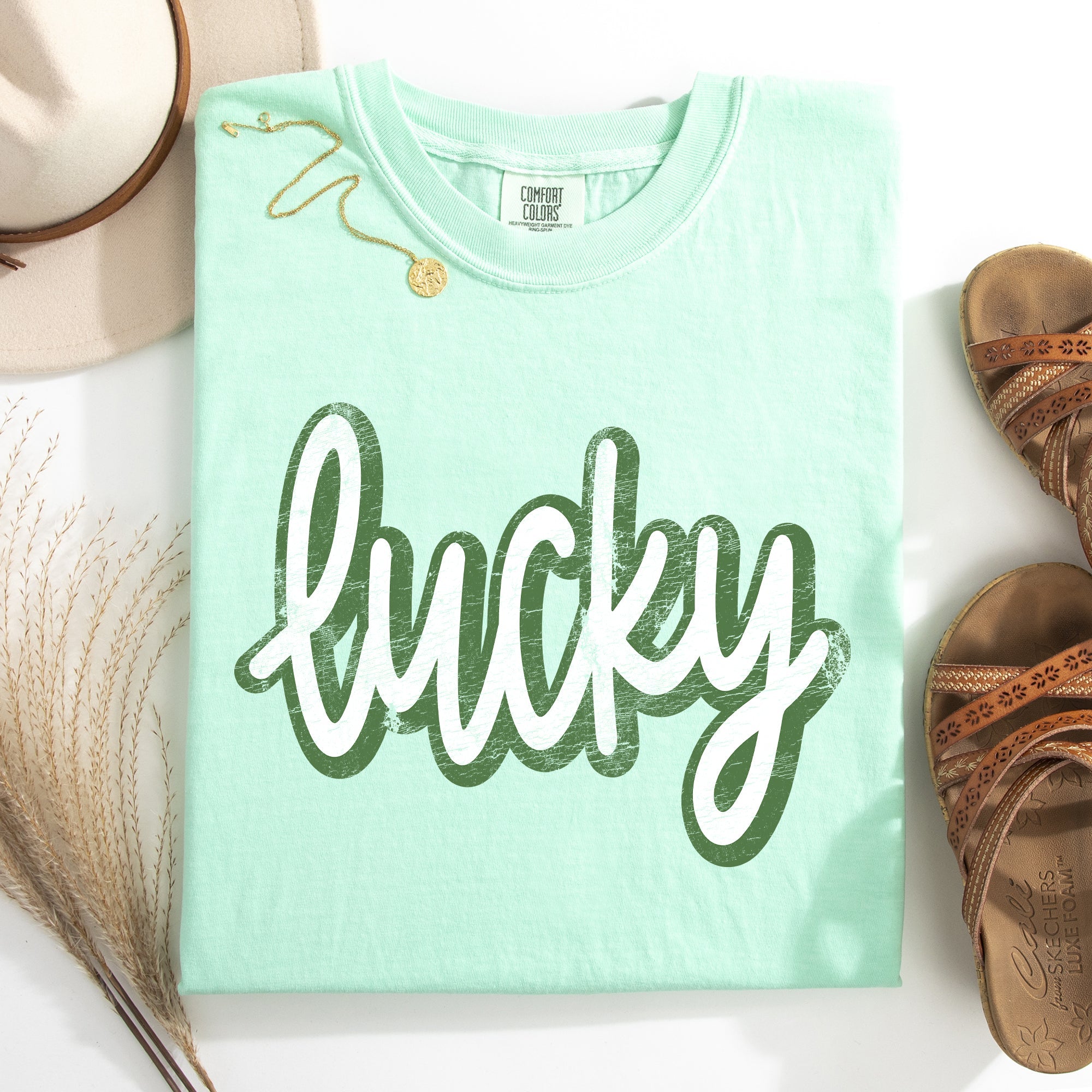 Lucky Leprechaun Vintage Cursive St Patrick's Day Shamrock Clover Comfort Colors Tee