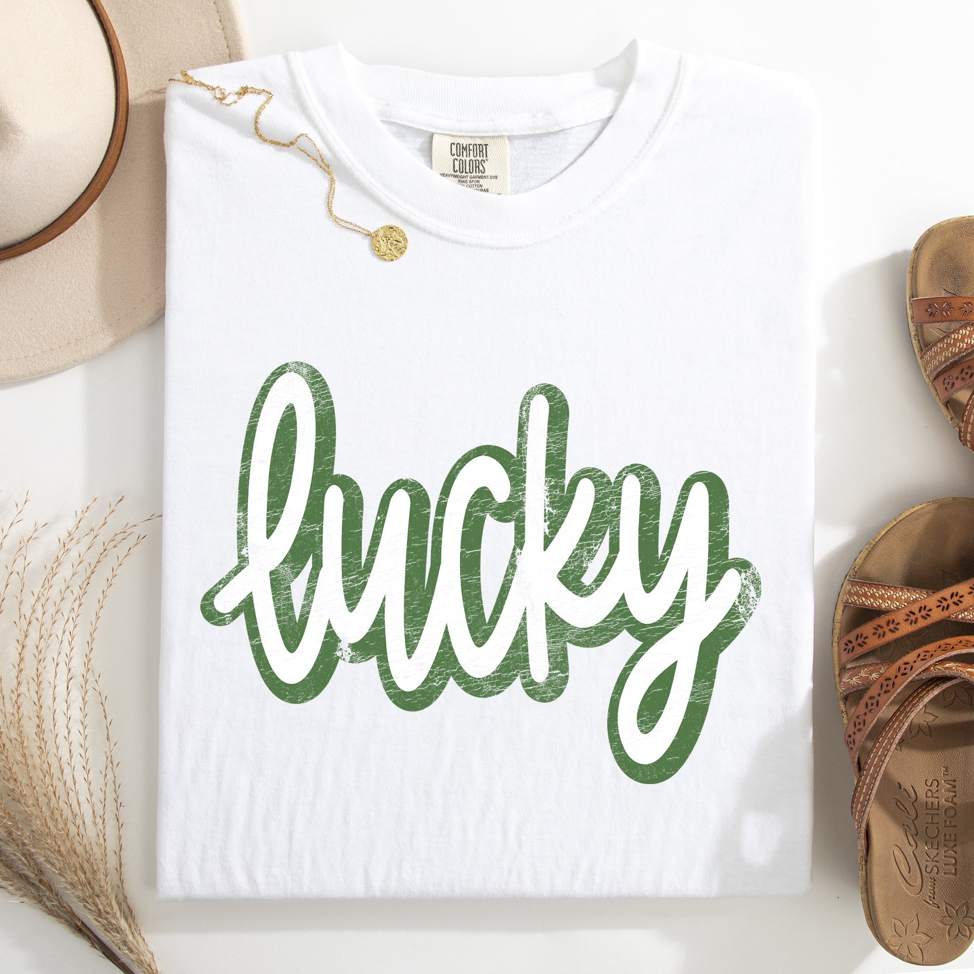 Lucky Leprechaun Vintage Cursive St Patrick's Day Shamrock Clover Comfort Colors Tee