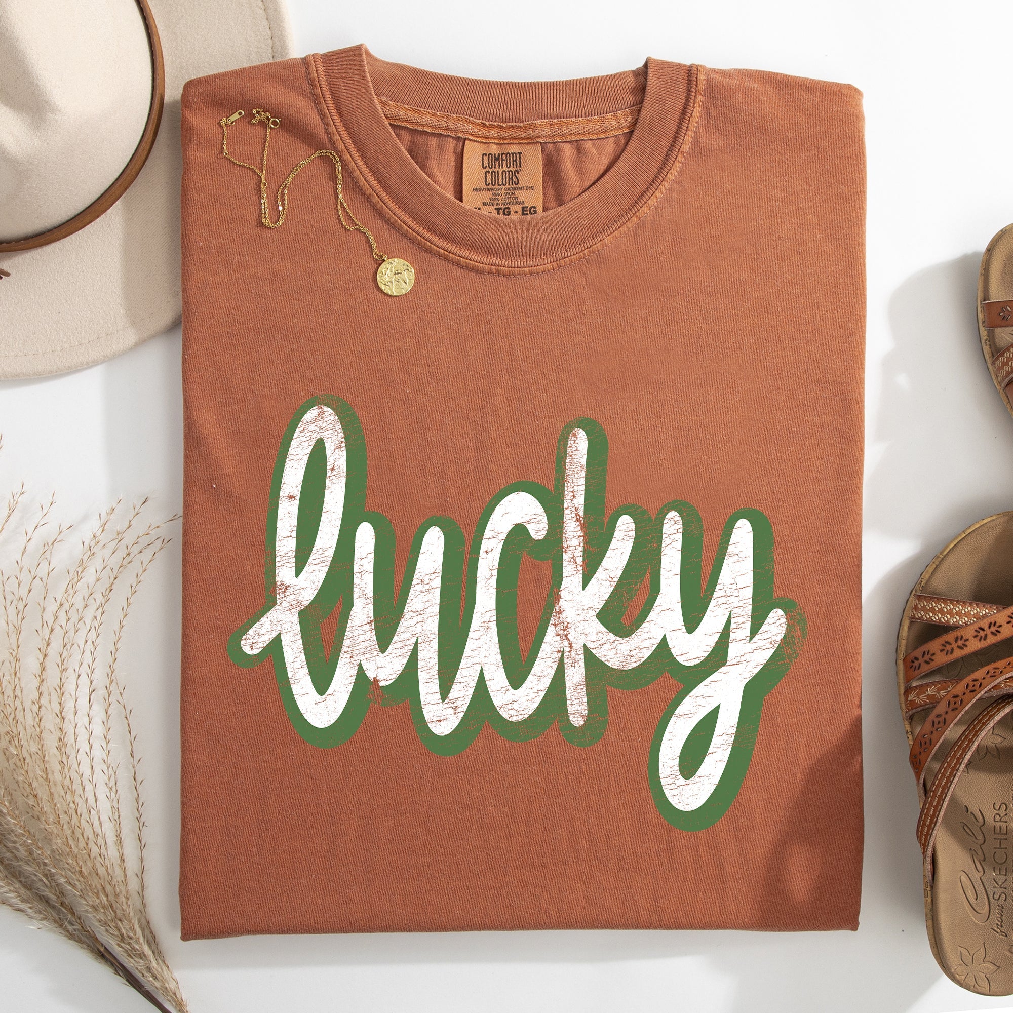 Lucky Leprechaun Vintage Cursive St Patrick's Day Shamrock Clover Comfort Colors Tee