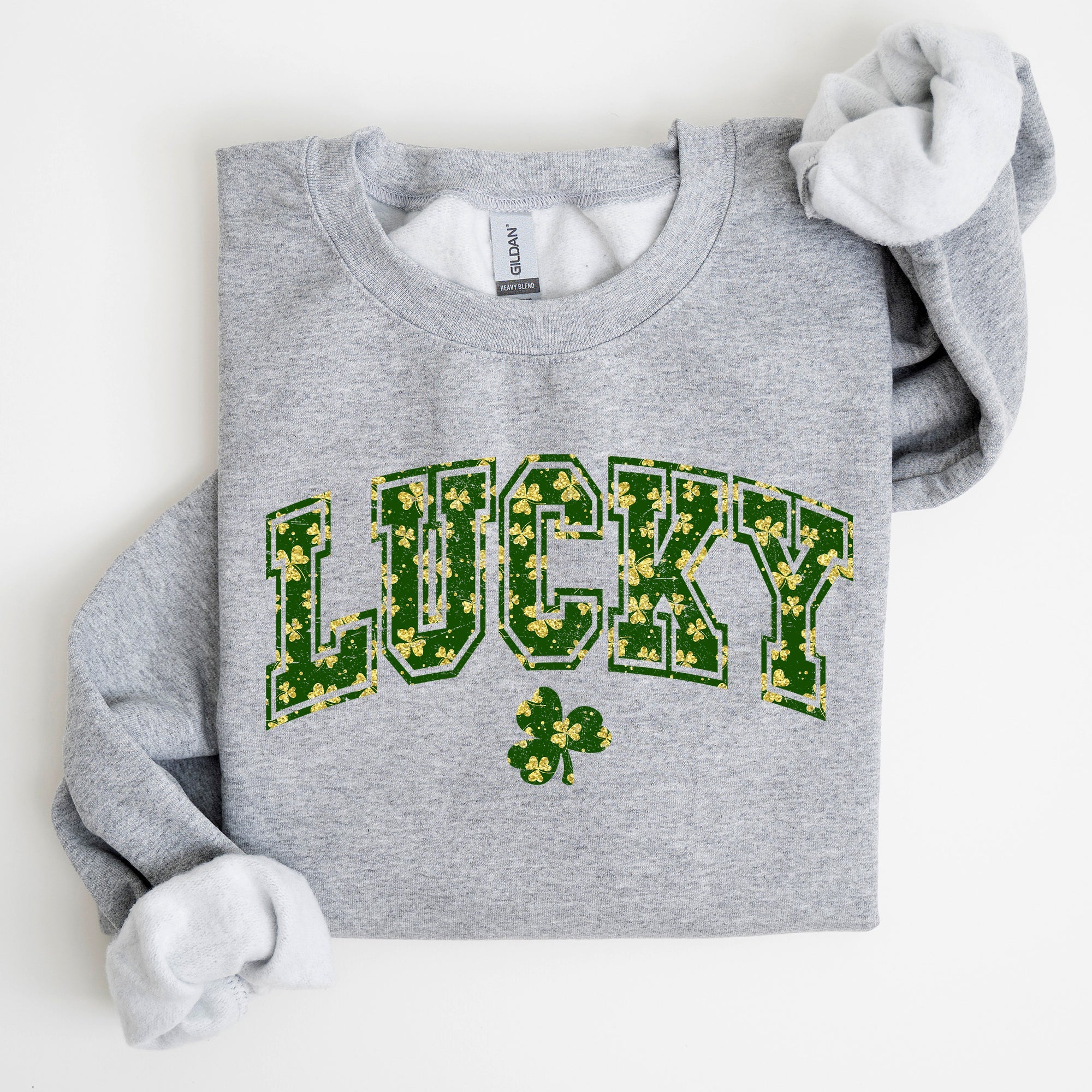 Lucky Glitter Shamrock Vintage St Patrick's Day Festive Irish Pride Cozy Casual Sweatshirt