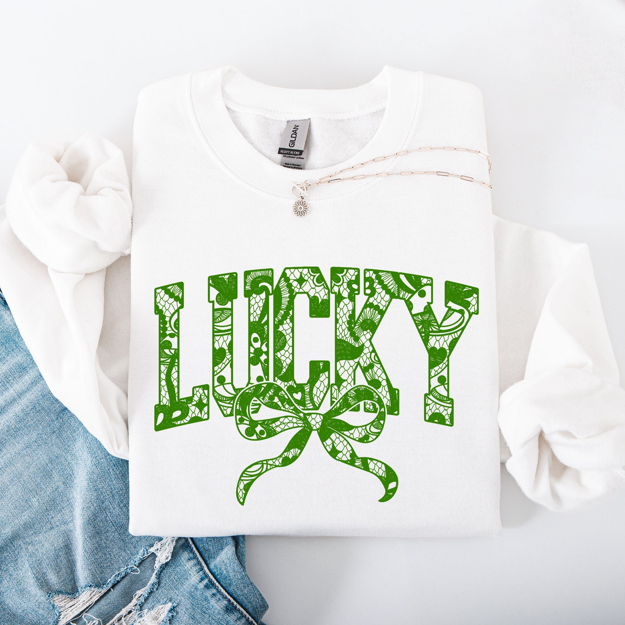 Lucky Lace Coquette Ribbon Leprechaun St Patrick's Day Shamrock Clover Sweatshirt