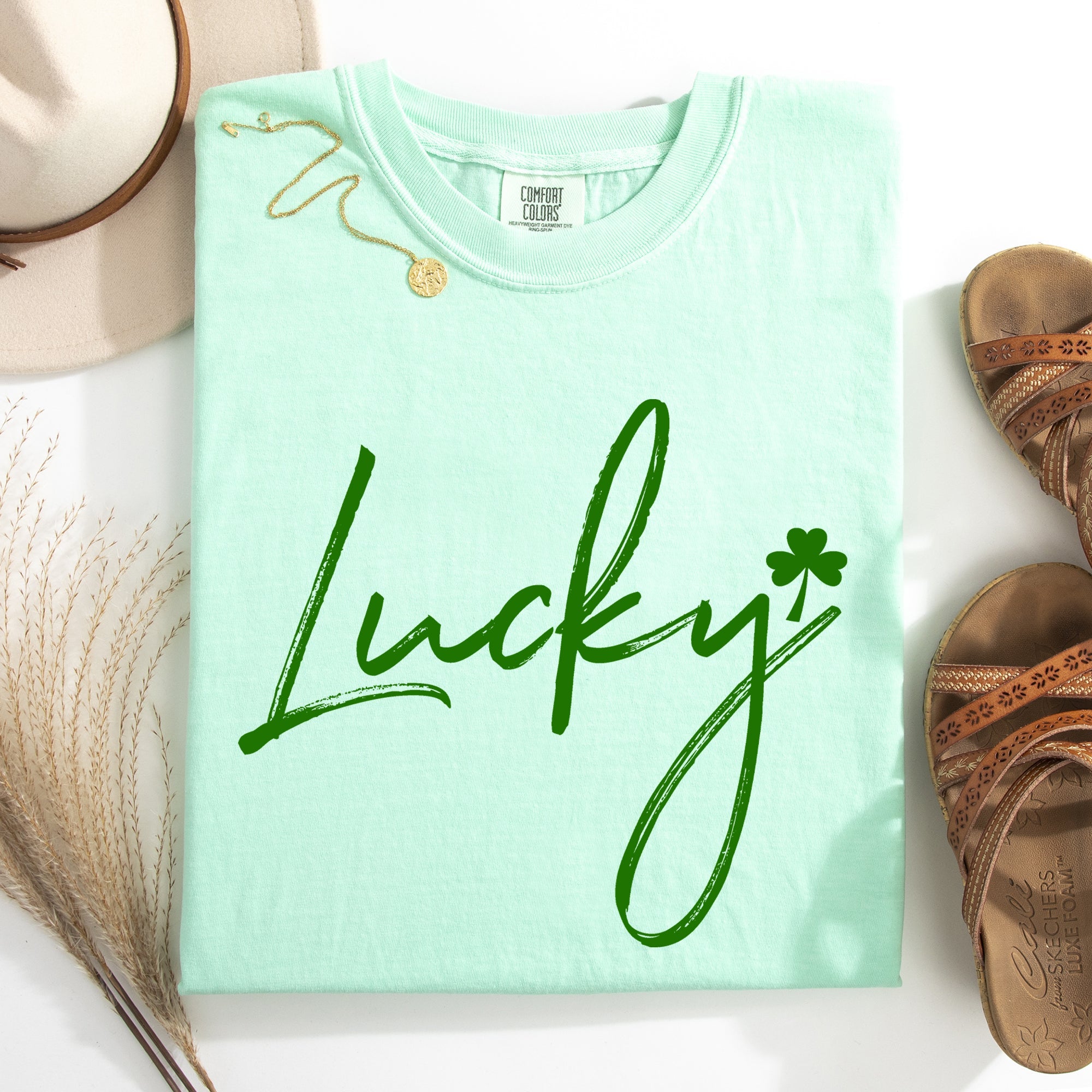 Lucky Minimalist Shamrock Leprechaun St Patrick's Day Edition Comfort Colors Tee