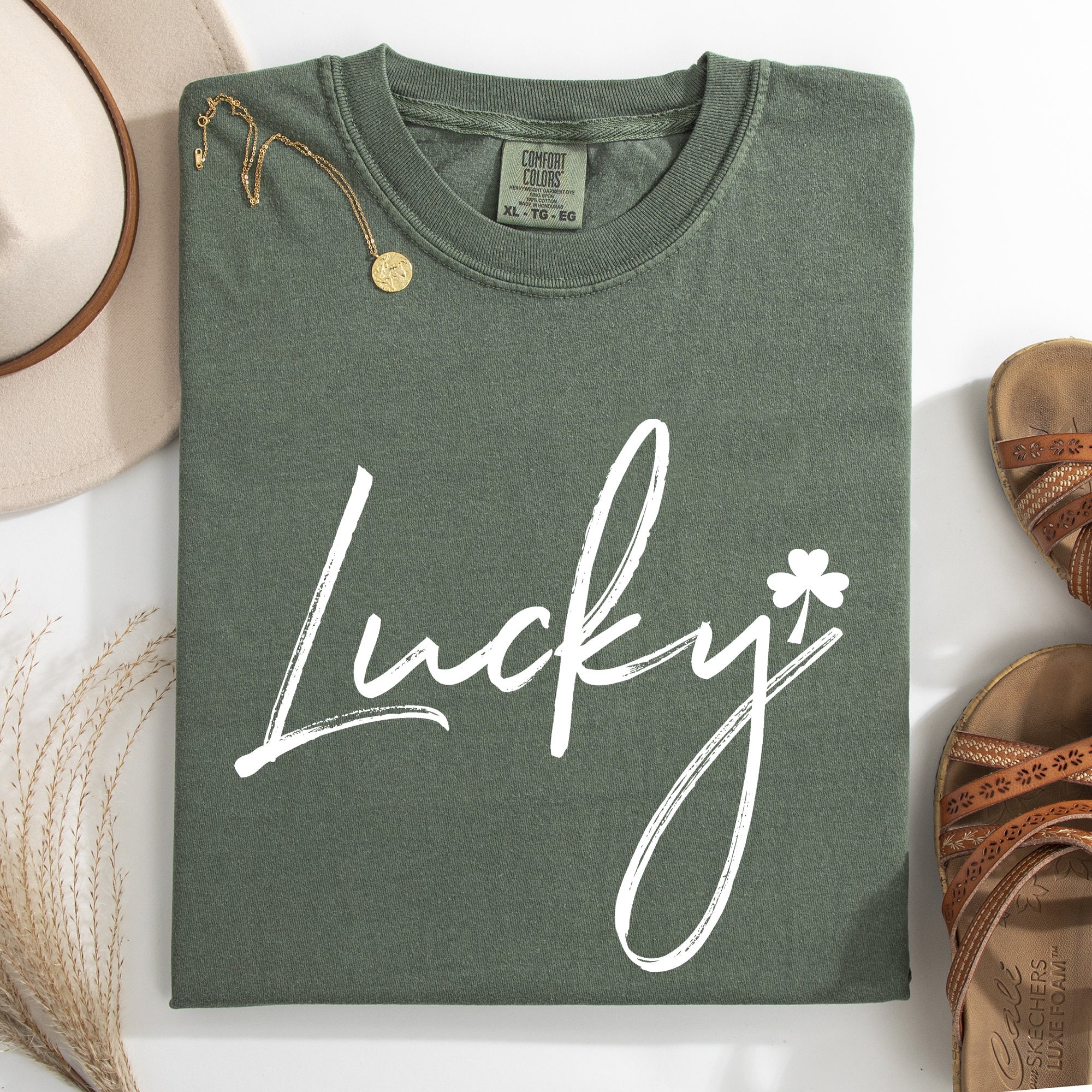 Lucky Minimalist Shamrock Leprechaun St Patrick's Day Edition Comfort Colors Tee