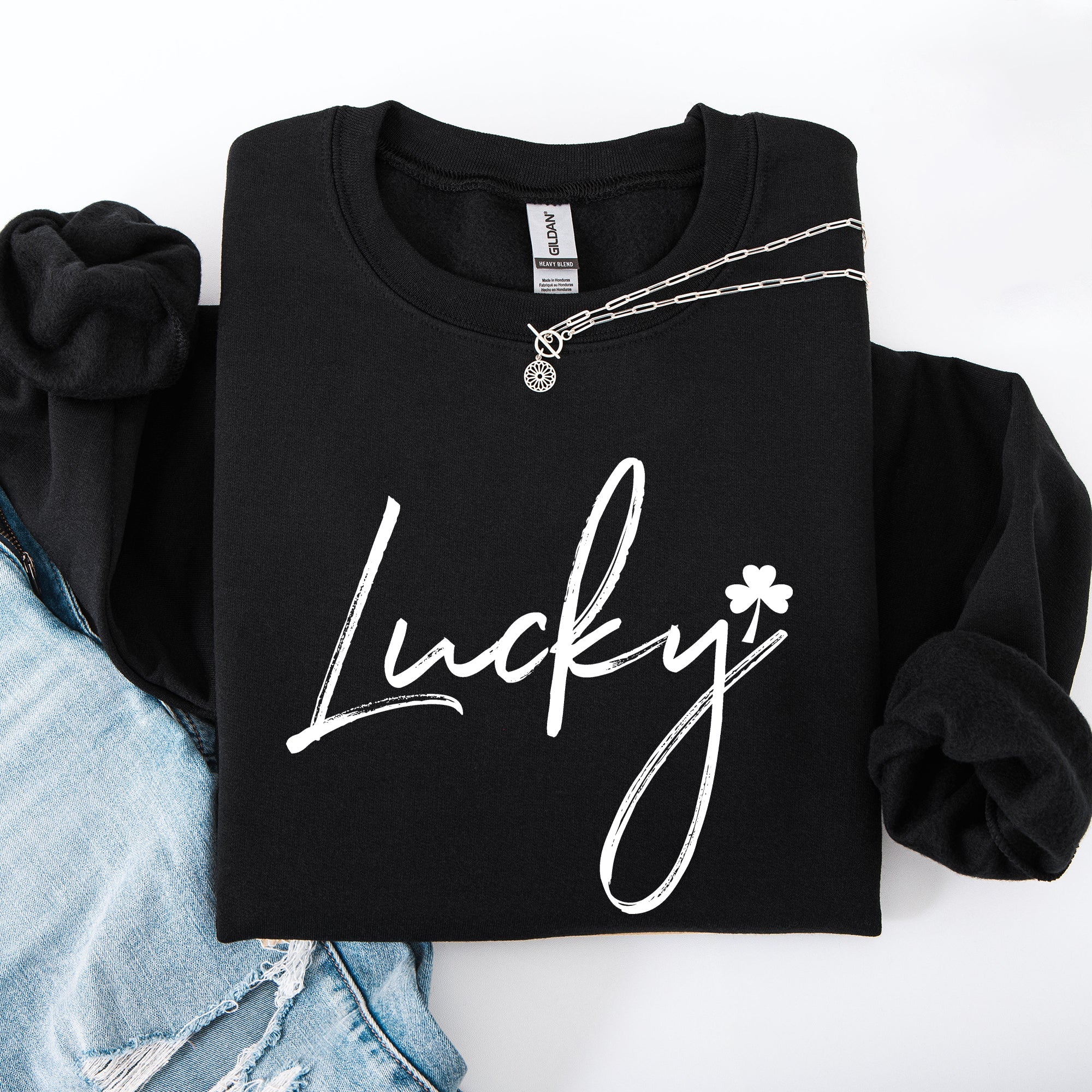 Lucky Minimalist St Patrick's Day Shamrock Clover Leprechaun Festive Cozy Sweatshirt