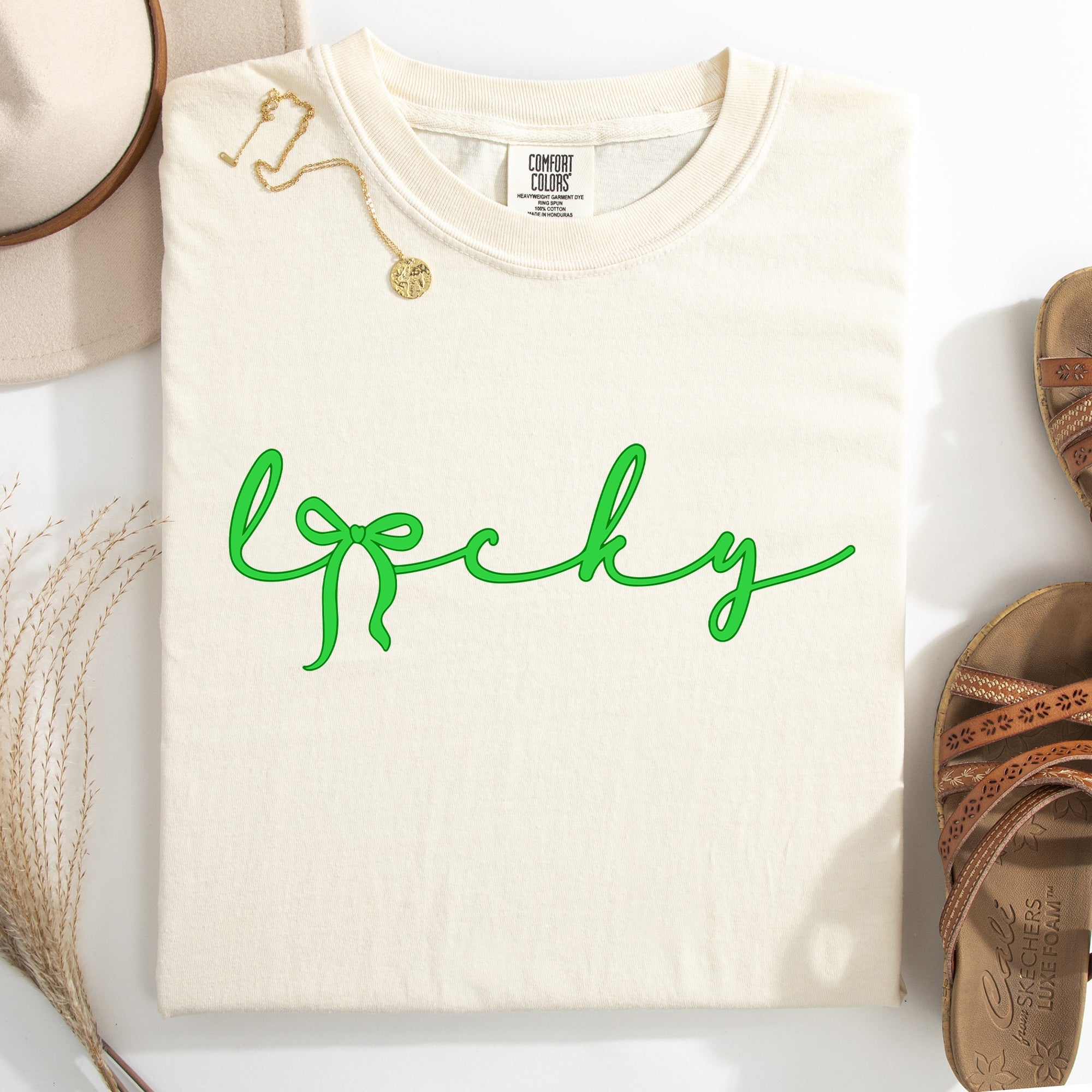Lucky Ribbon Coquette Bow Leprechaun Shamrock Clover St Patrick's Day Comfort Colors Tee