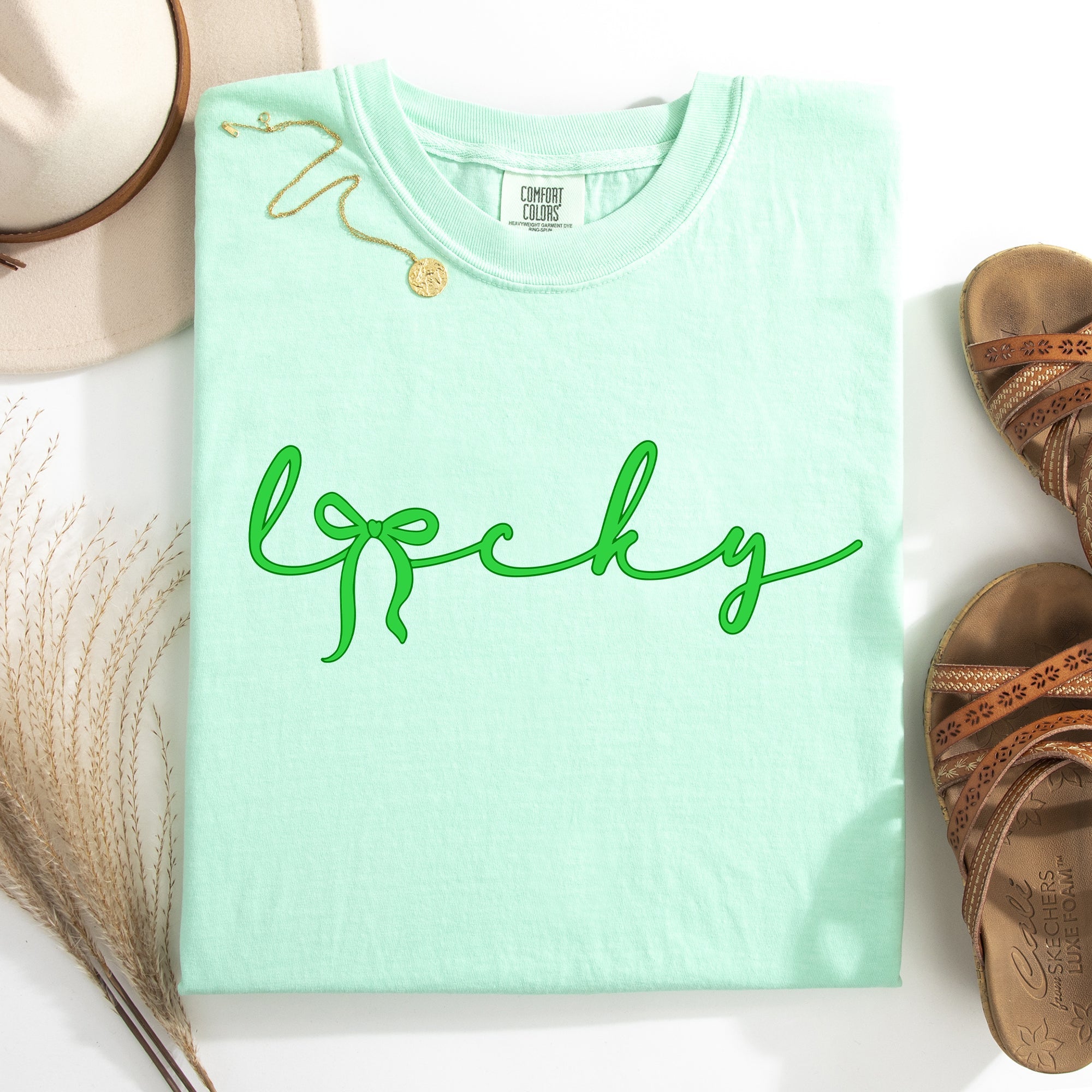 Lucky Ribbon Coquette Bow Leprechaun Shamrock Clover St Patrick's Day Comfort Colors Tee