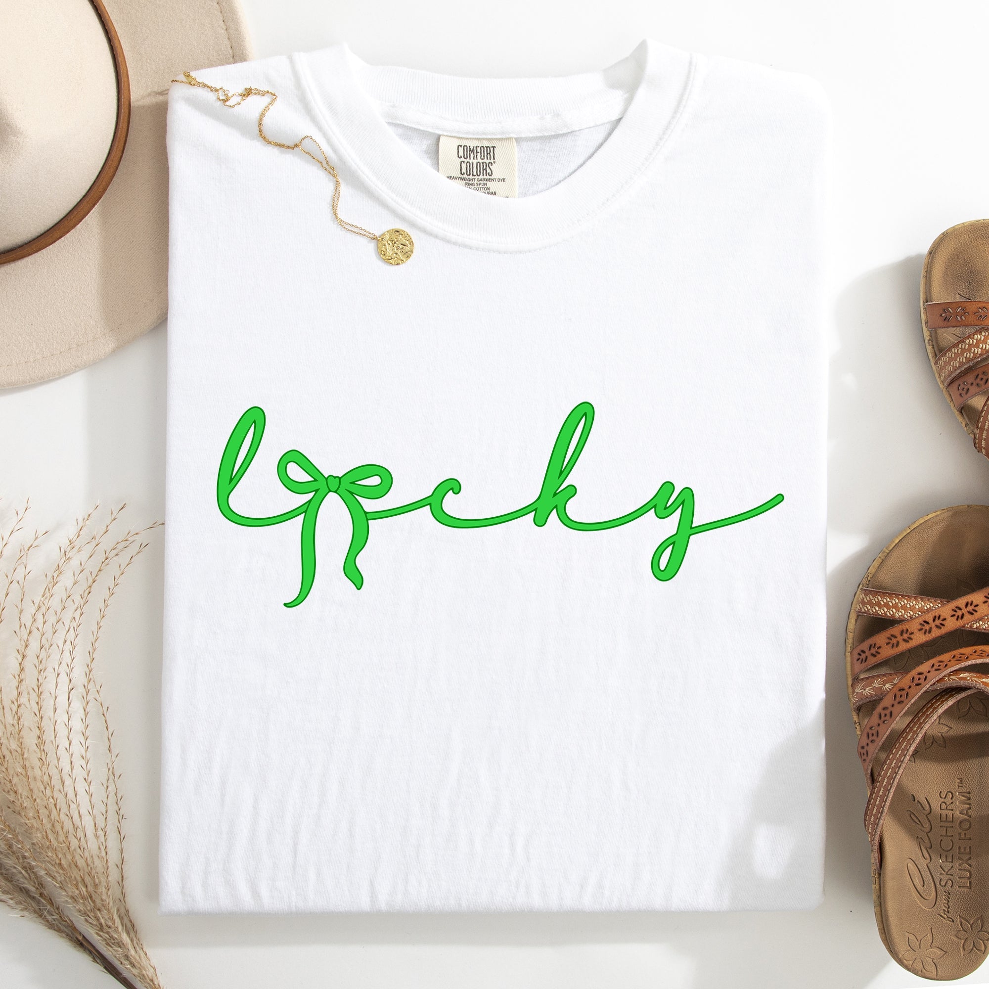Lucky Ribbon Coquette Bow Leprechaun Shamrock Clover St Patrick's Day Comfort Colors Tee