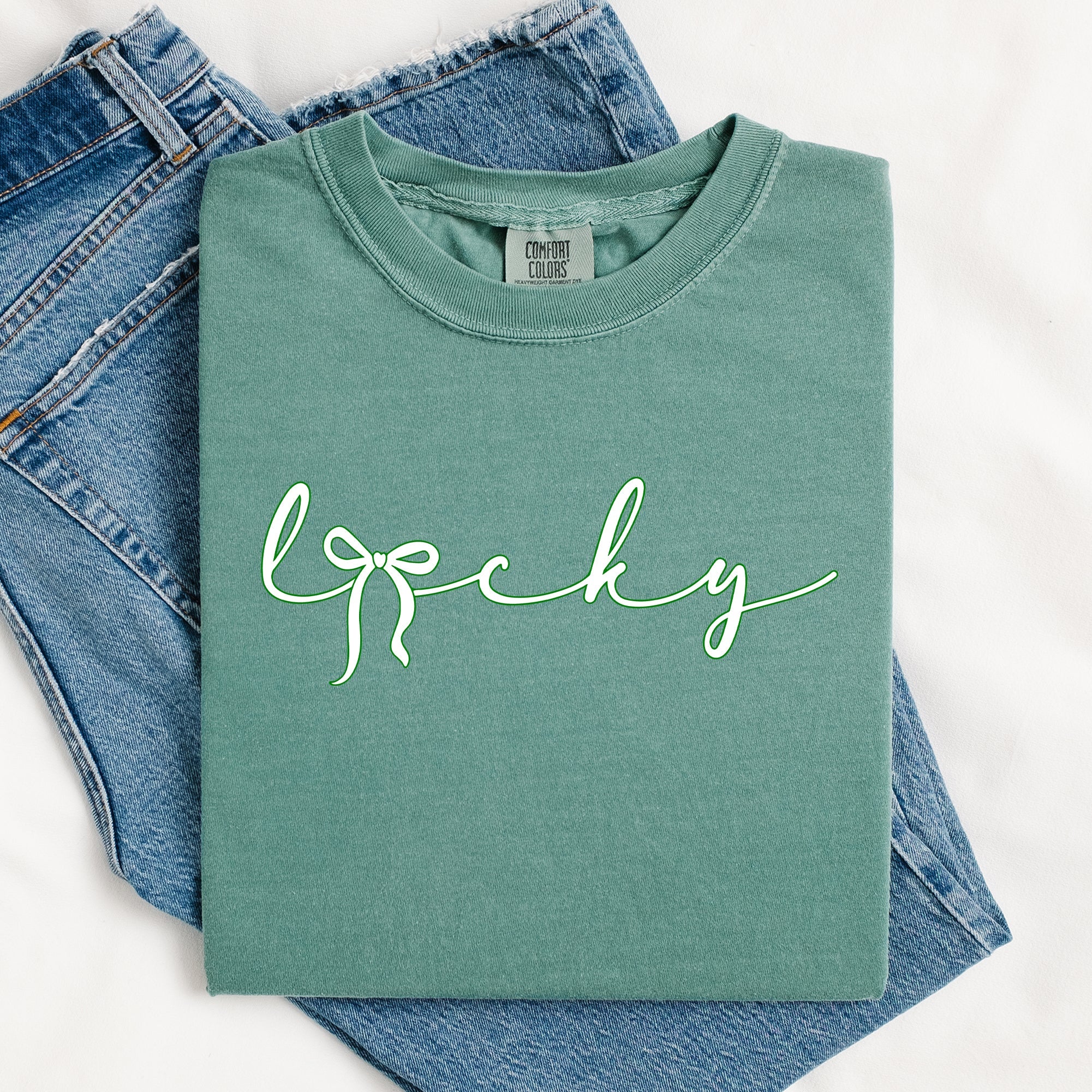Lucky Ribbon Coquette Bow Leprechaun Shamrock Clover St Patrick's Day Comfort Colors Tee
