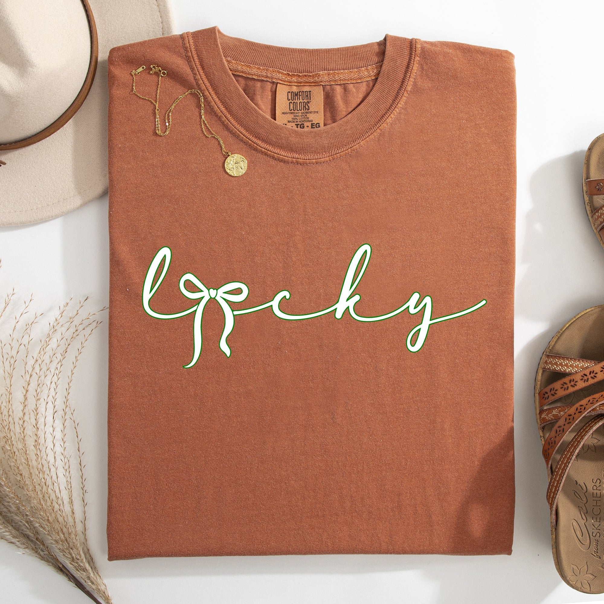 Lucky Ribbon Coquette Bow Leprechaun Shamrock Clover St Patrick's Day Comfort Colors Tee