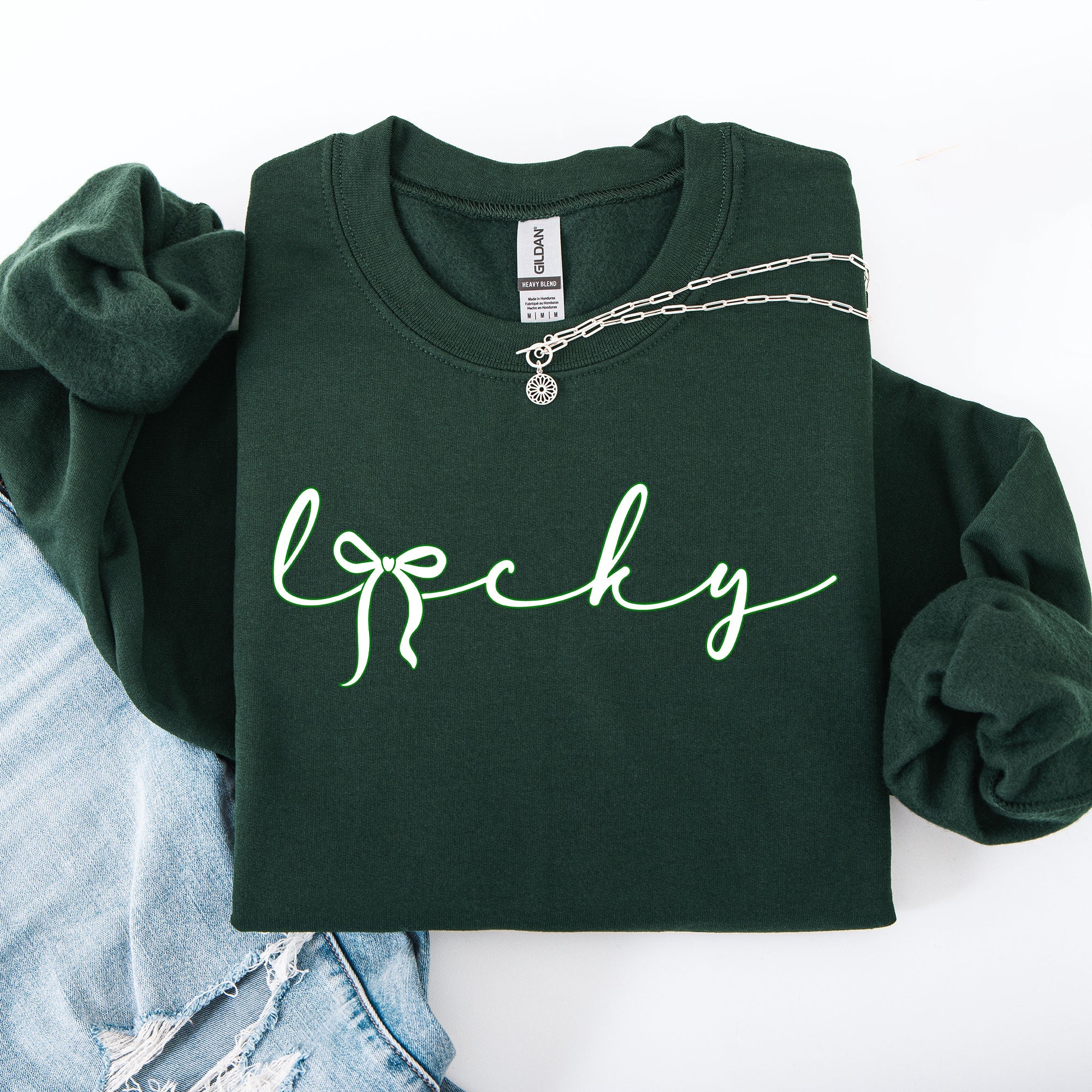 Lucky Ribbon Coquette Bow Leprechaun St Patrick's Day Shamrock Clover Holiday Sweatshirt