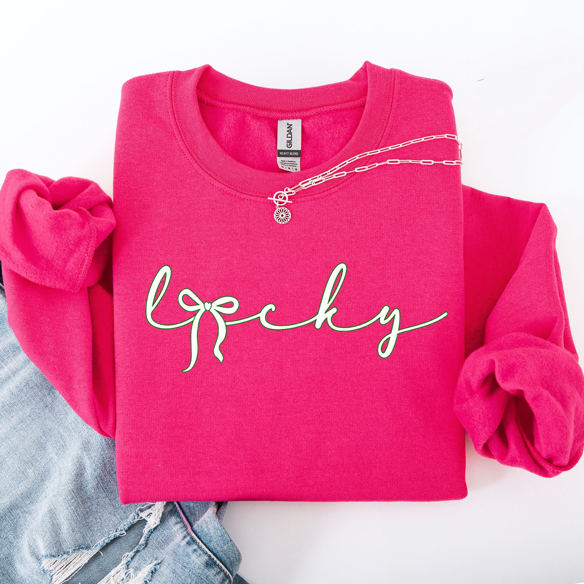 Lucky Ribbon Coquette Bow Leprechaun St Patrick's Day Shamrock Clover Holiday Sweatshirt