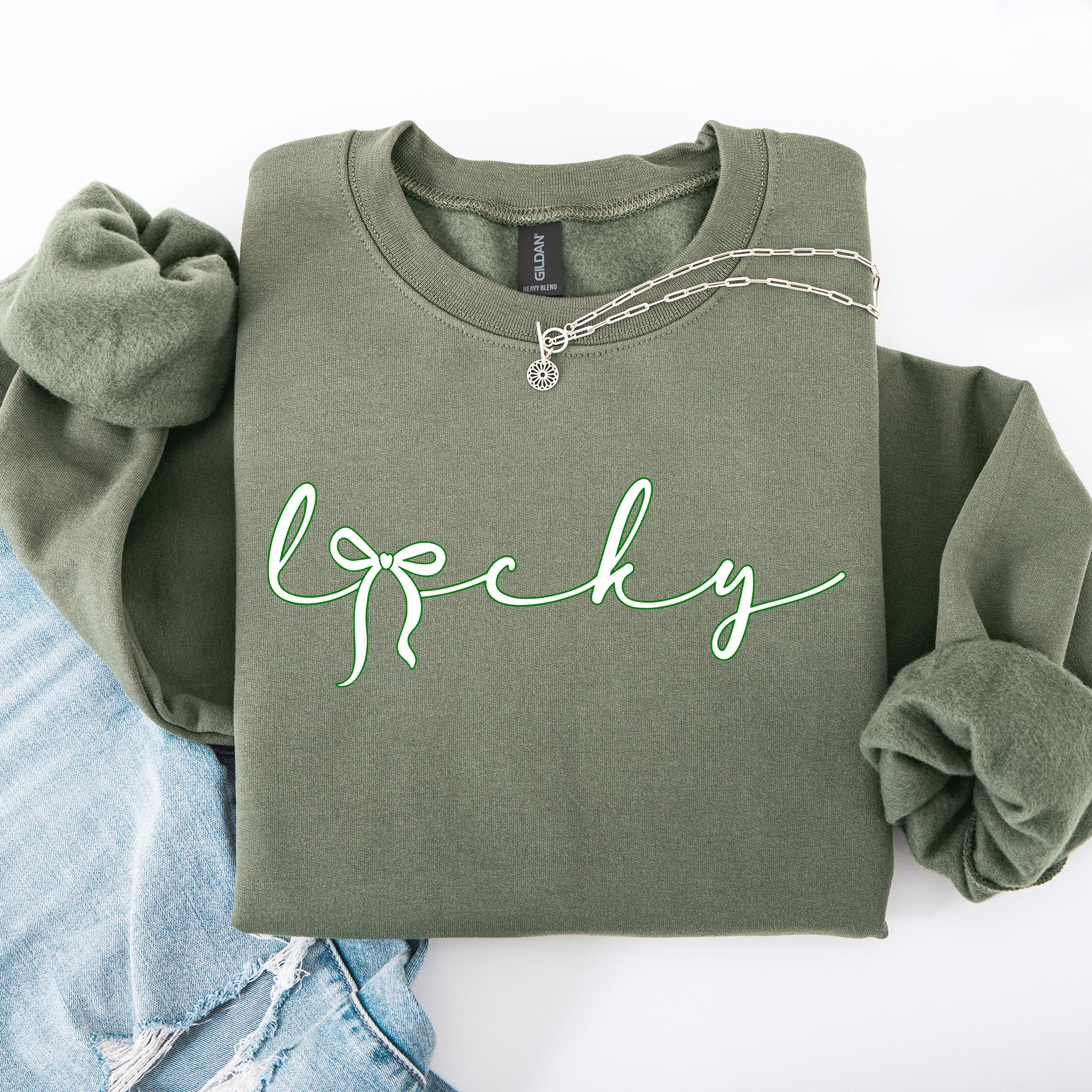 Lucky Ribbon Coquette Bow Leprechaun St Patrick's Day Shamrock Clover Holiday Sweatshirt