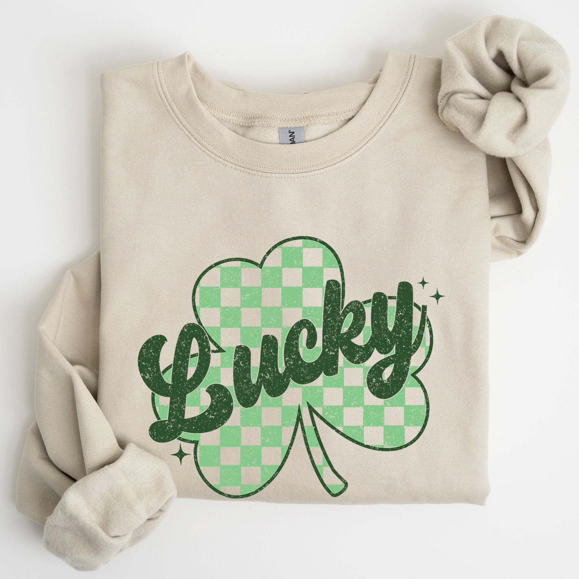 Lucky Shamrock Checker Print St Patrick's Day Holiday Festive Spirit Cozy Sweatshirt