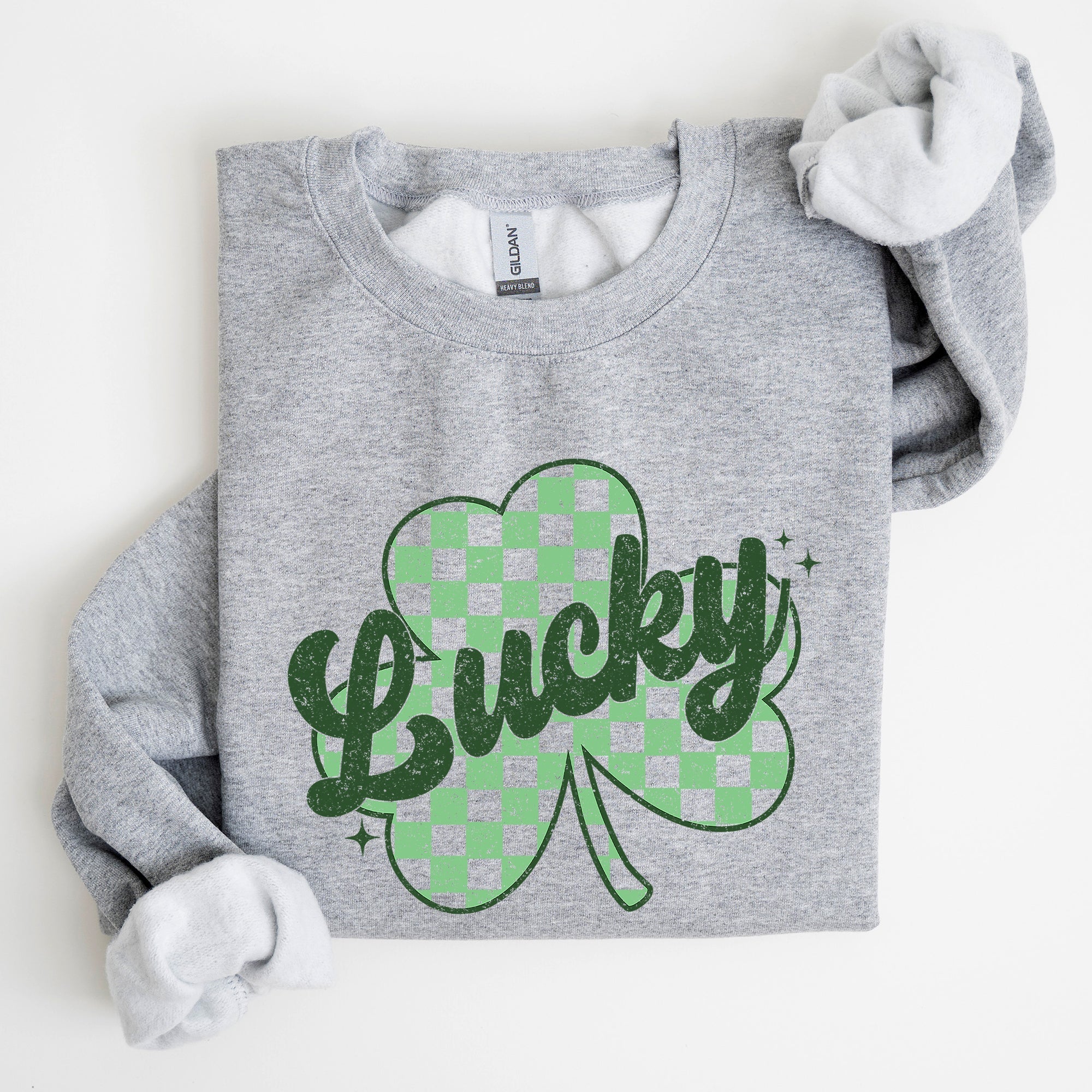 Lucky Shamrock Checker Print St Patrick's Day Holiday Festive Spirit Cozy Sweatshirt