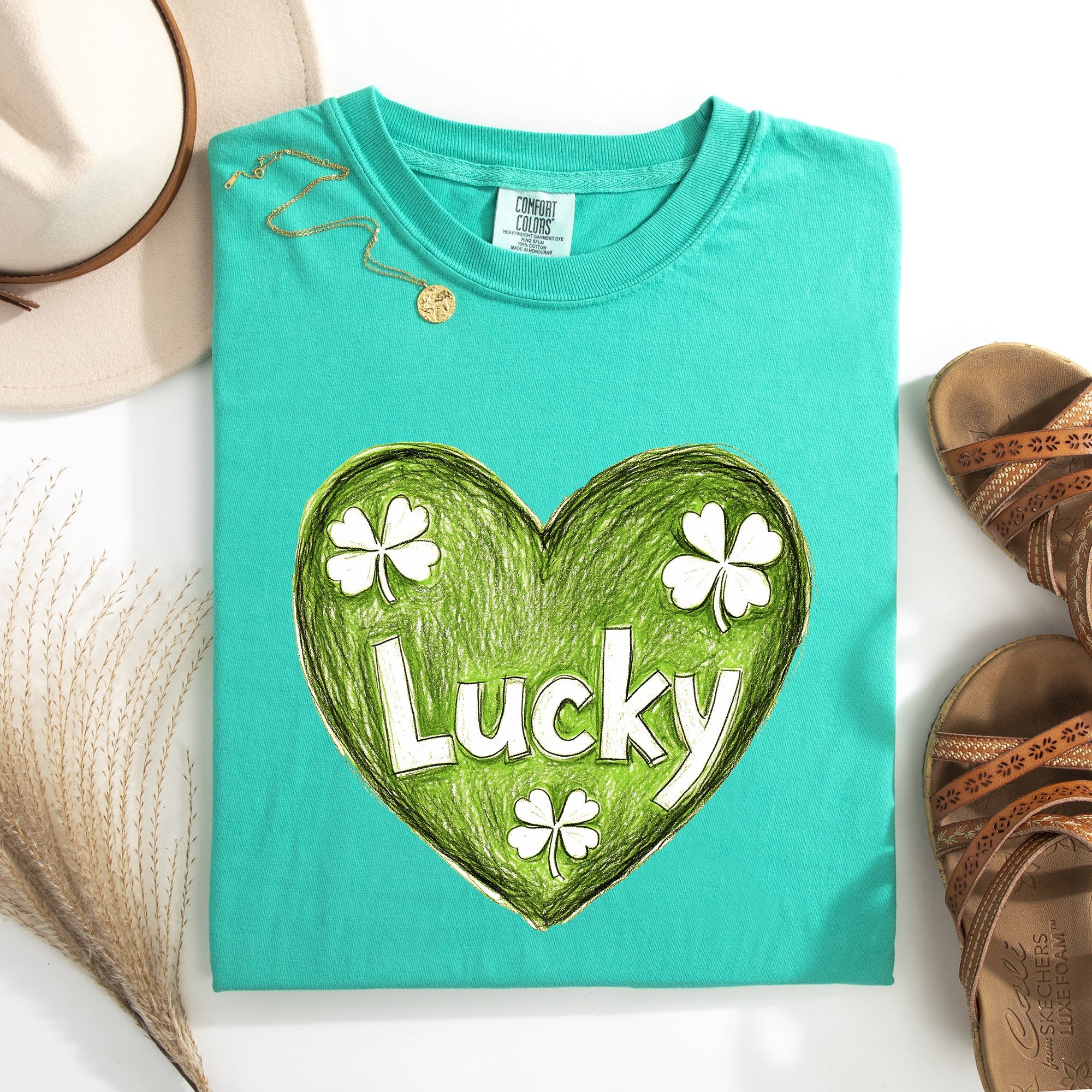 Lucky Sketched Heart St Patrick's Day Shamrock Clover Leprechaun Comfort Colors Tee