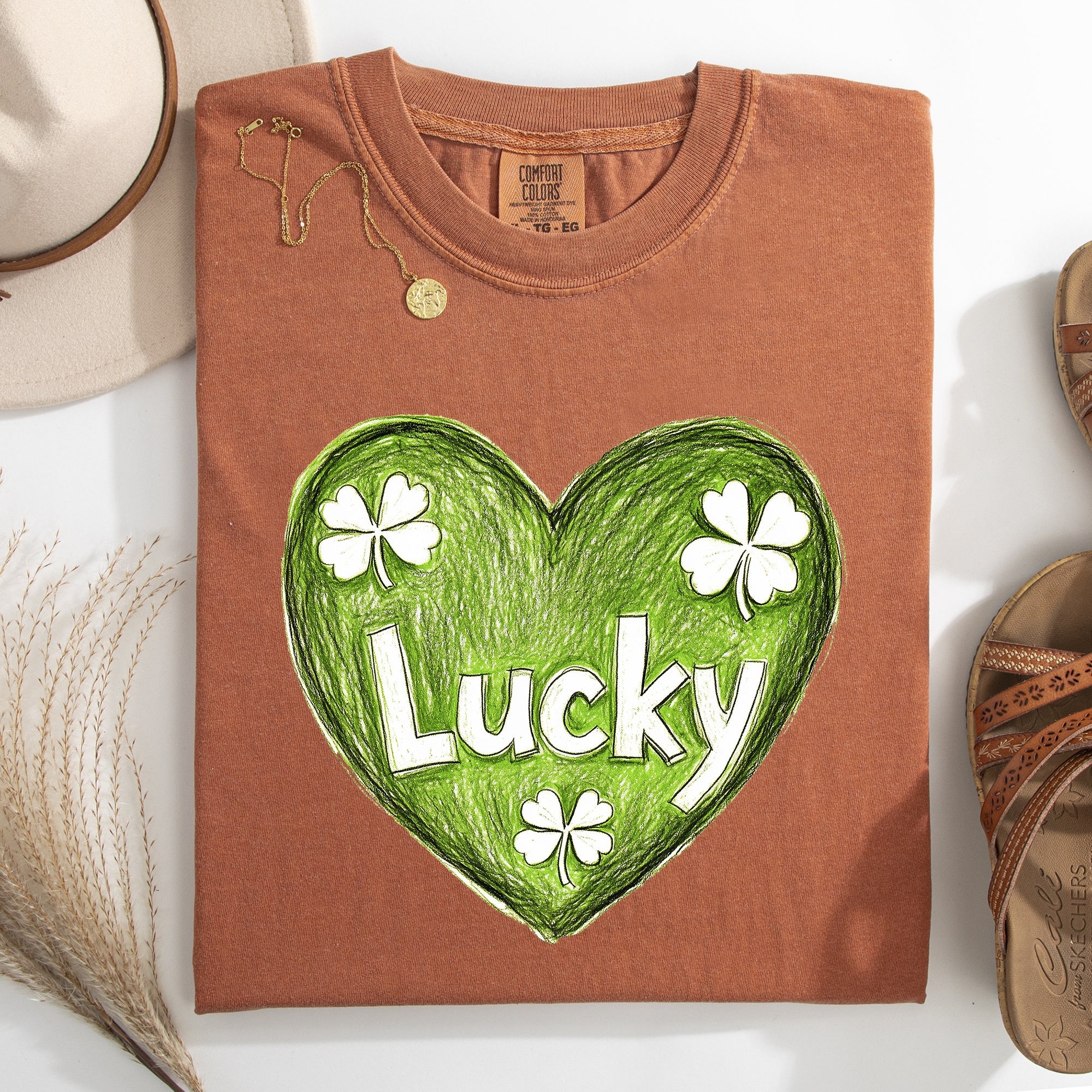 Lucky Sketched Heart St Patrick's Day Shamrock Clover Leprechaun Comfort Colors Tee