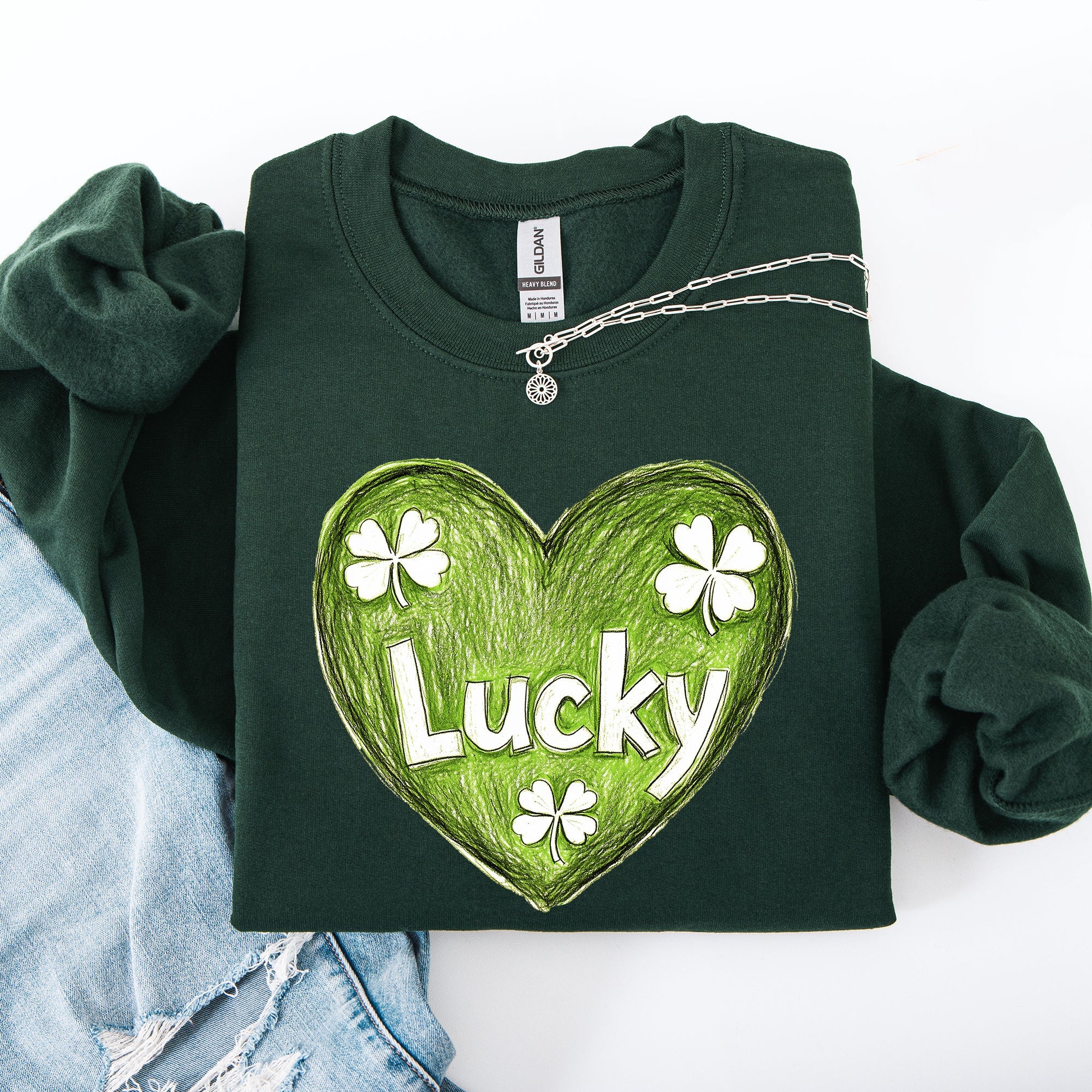 Lucky Sketched Heart St Patrick's Day Shamrock Clover Leprechaun Celebration Edition Sweatshirt