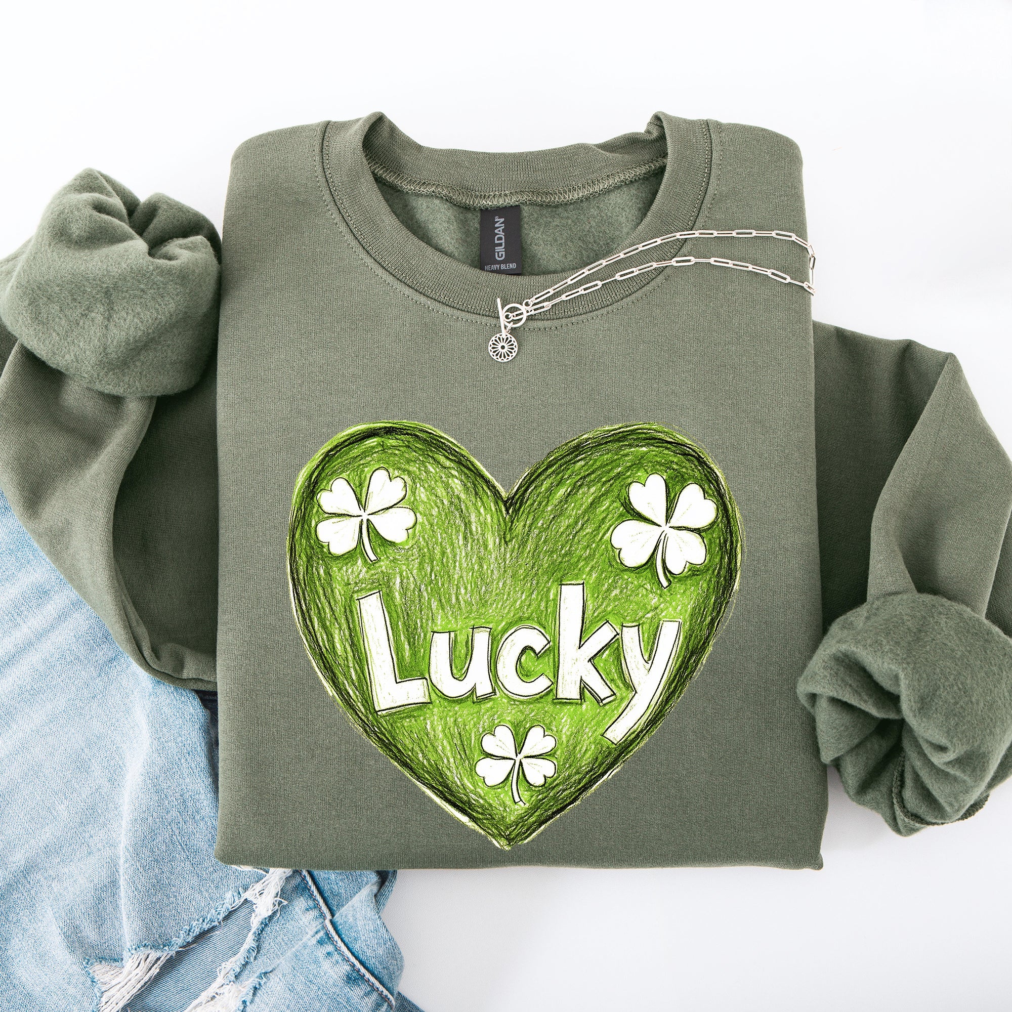 Lucky Sketched Heart St Patrick's Day Shamrock Clover Leprechaun Celebration Edition Sweatshirt