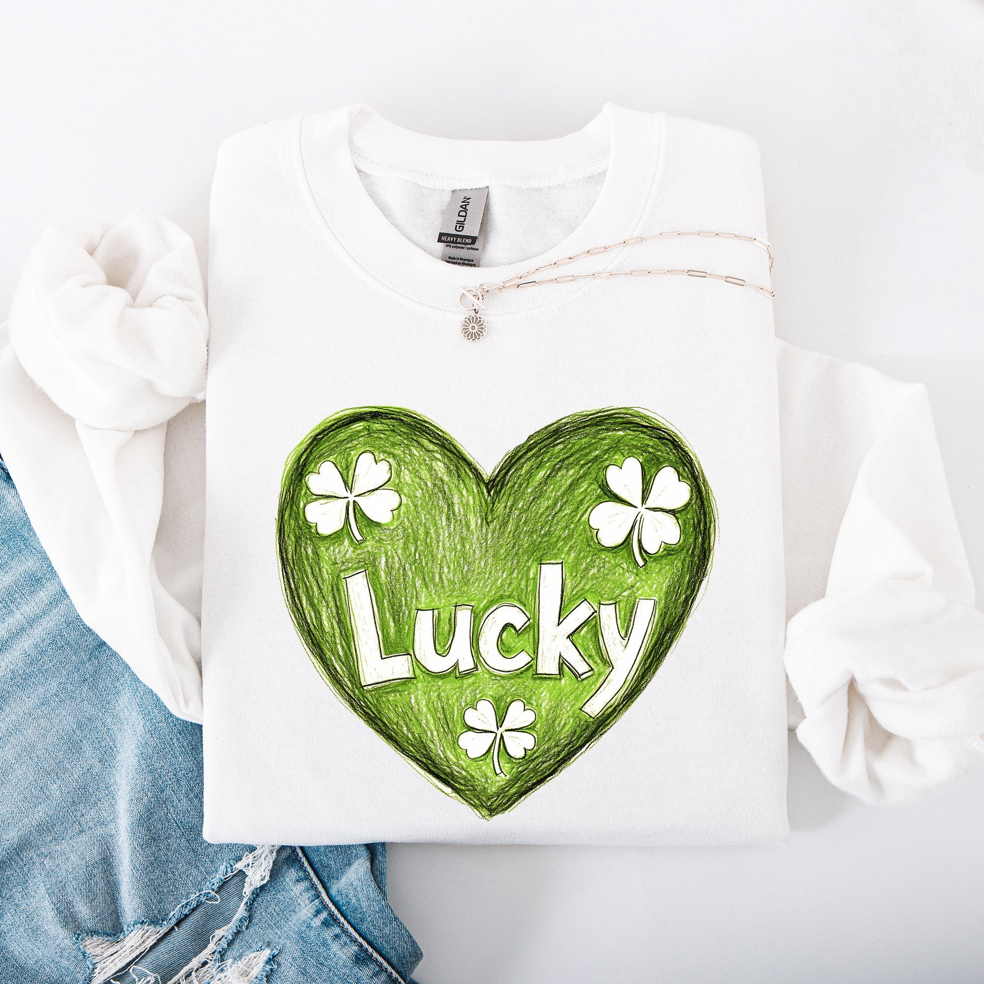 Lucky Sketched Heart St Patrick's Day Shamrock Clover Leprechaun Celebration Edition Sweatshirt
