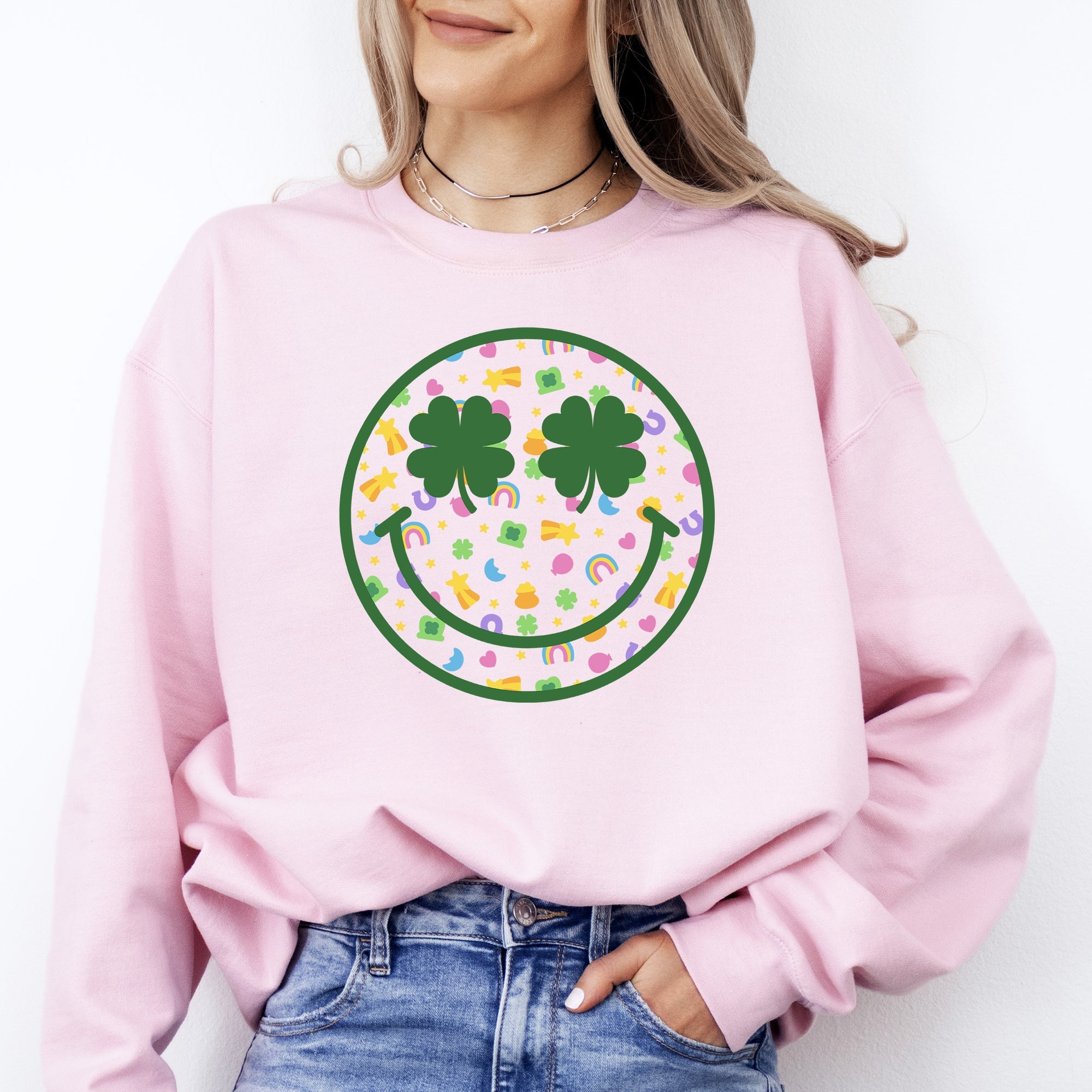 Lucky Smiley Retro Charms St Patrick's Day Shamrock Clover Leprechaun Sweatshirt