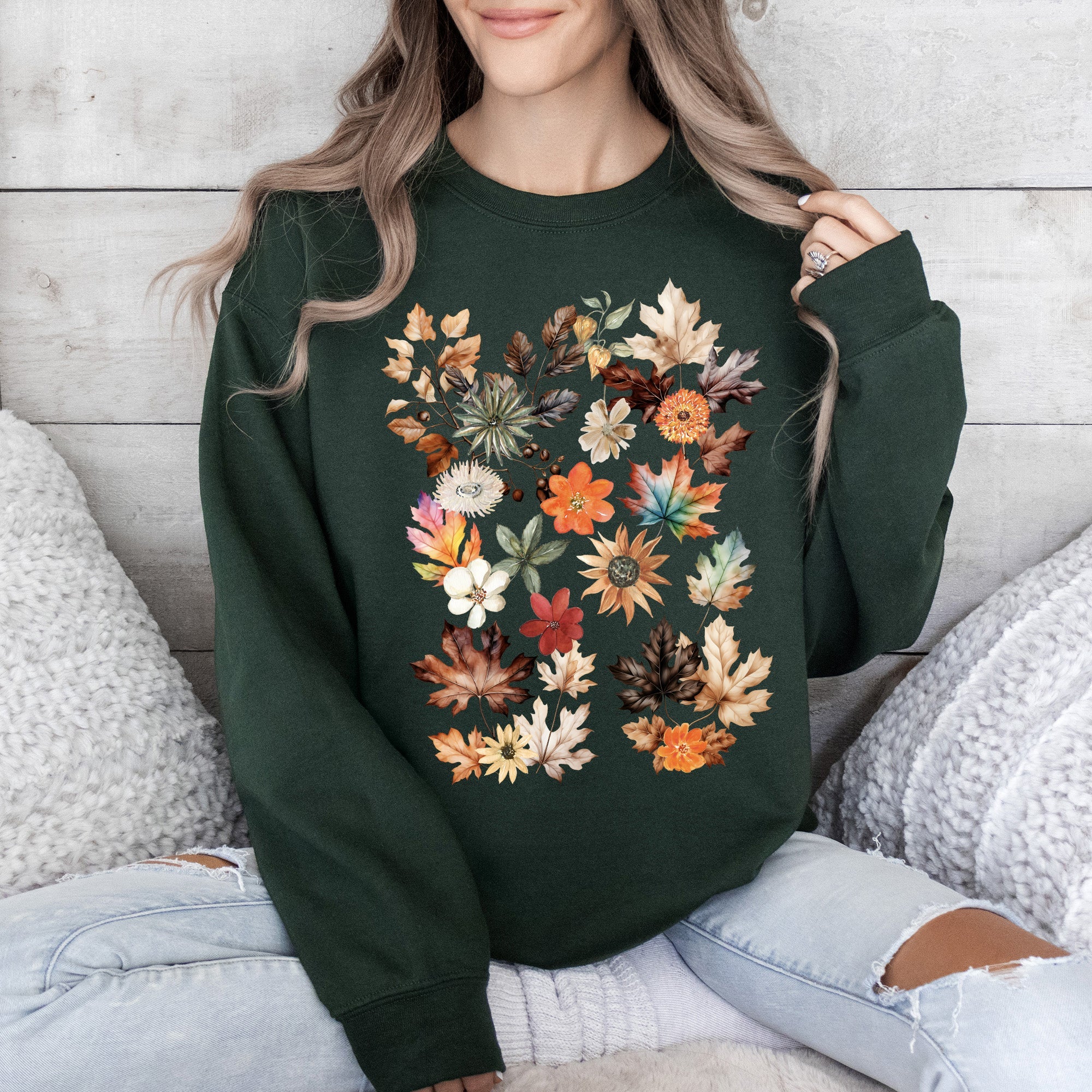 Lush Leaves Artistic Floral Print Botanical Garden Collection Premium Hand Drawn Floral Artwork Sweatshirt