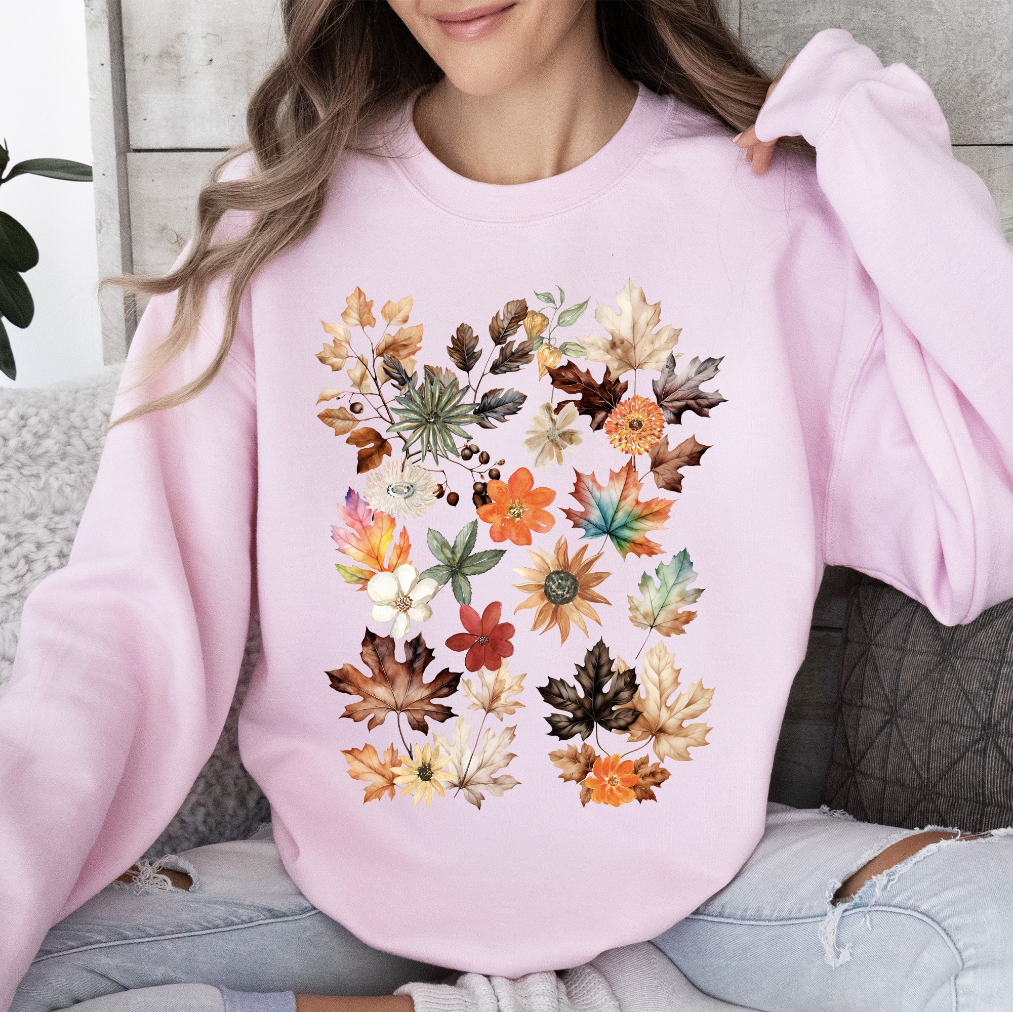 Lush Leaves Artistic Floral Print Botanical Garden Collection Premium Hand Drawn Floral Artwork Sweatshirt