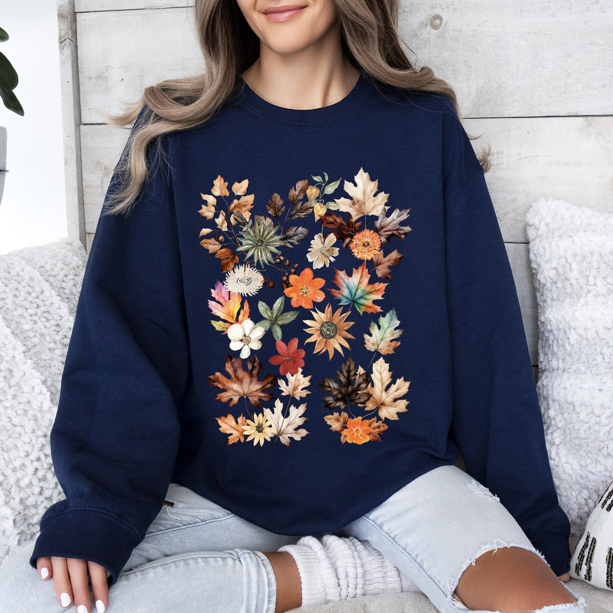 Lush Leaves Artistic Floral Print Botanical Garden Collection Premium Hand Drawn Floral Artwork Sweatshirt