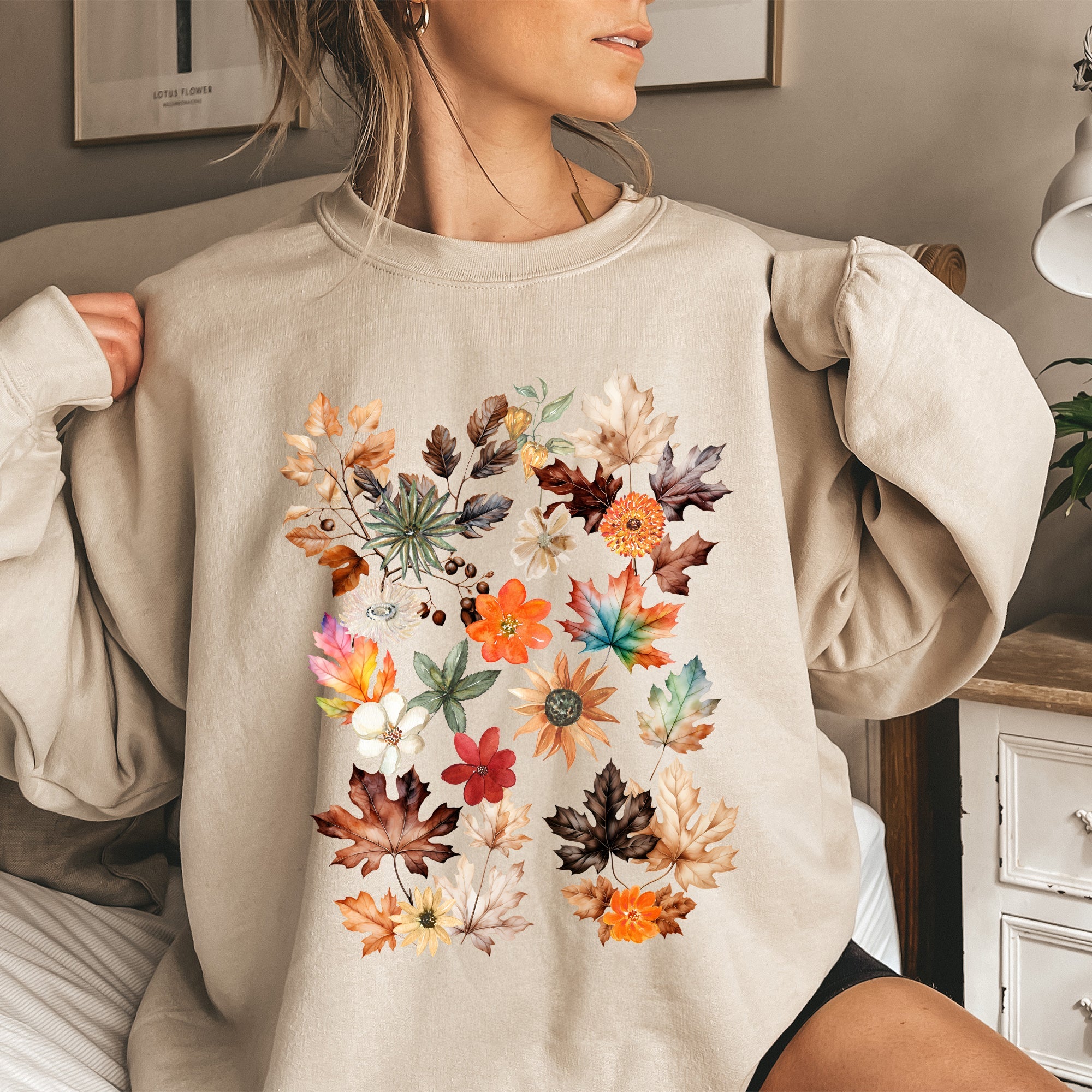 Lush Leaves Artistic Floral Print Botanical Garden Collection Premium Hand Drawn Floral Artwork Sweatshirt