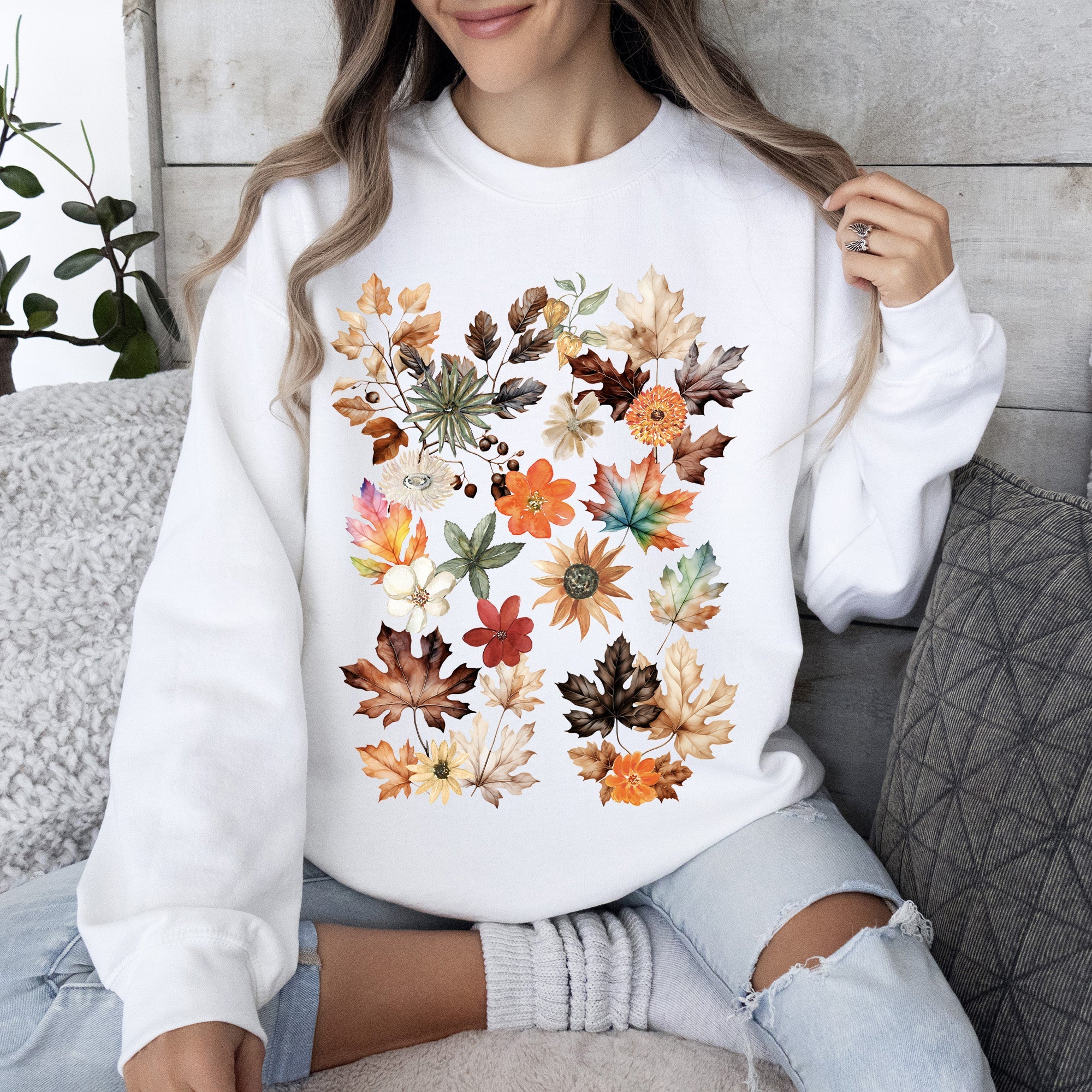 Lush Leaves Artistic Floral Print Botanical Garden Collection Premium Hand Drawn Floral Artwork Sweatshirt