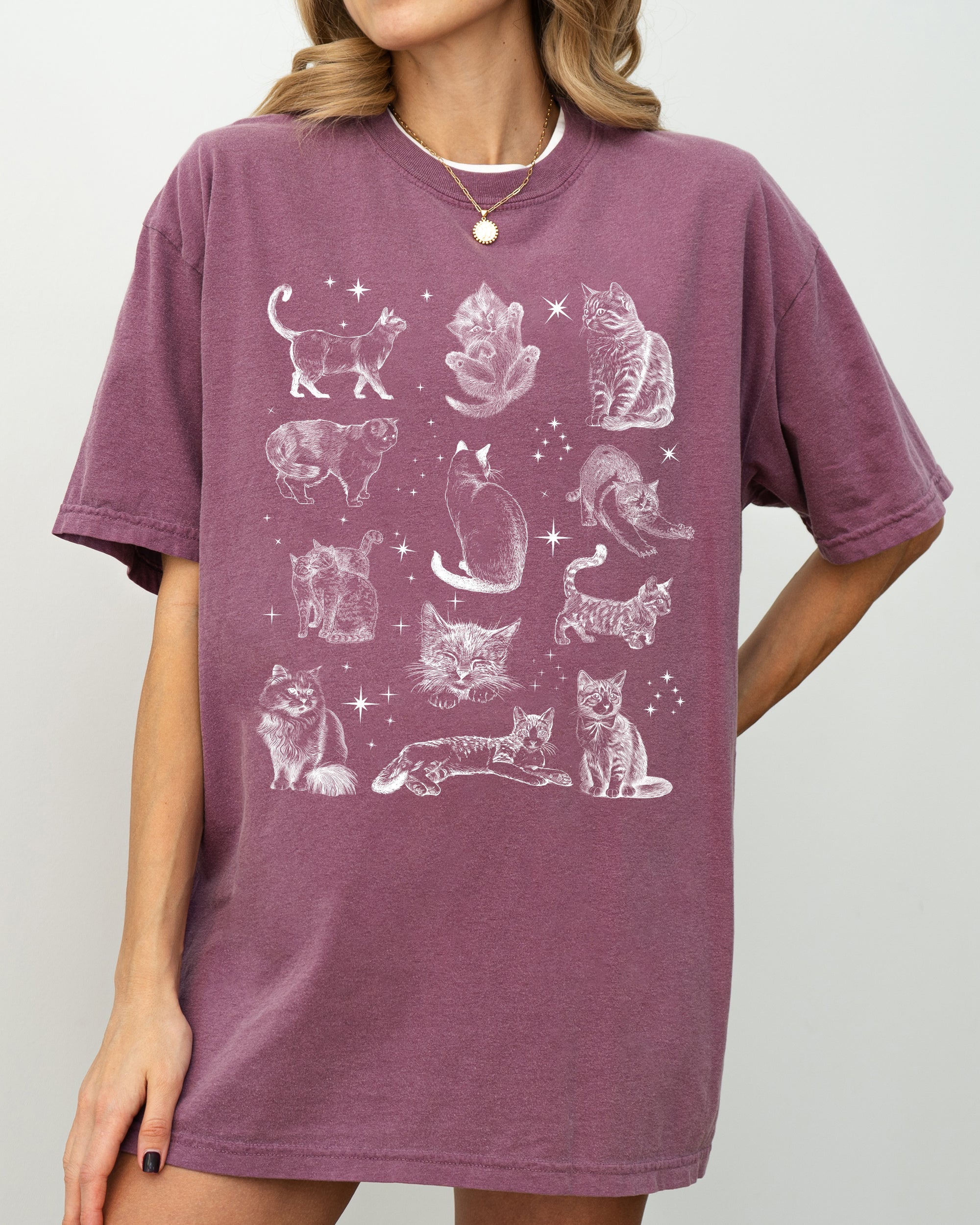 Magical Cats Vintage Hand Drawn Tarot Sparkles Kitten Breeds Illustration Comfort Colors Tee