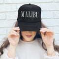 Malibu Sassy Funny Coastal Vibes Beachside Humor Sunshine Lovers Daydreamers Trucker Hat