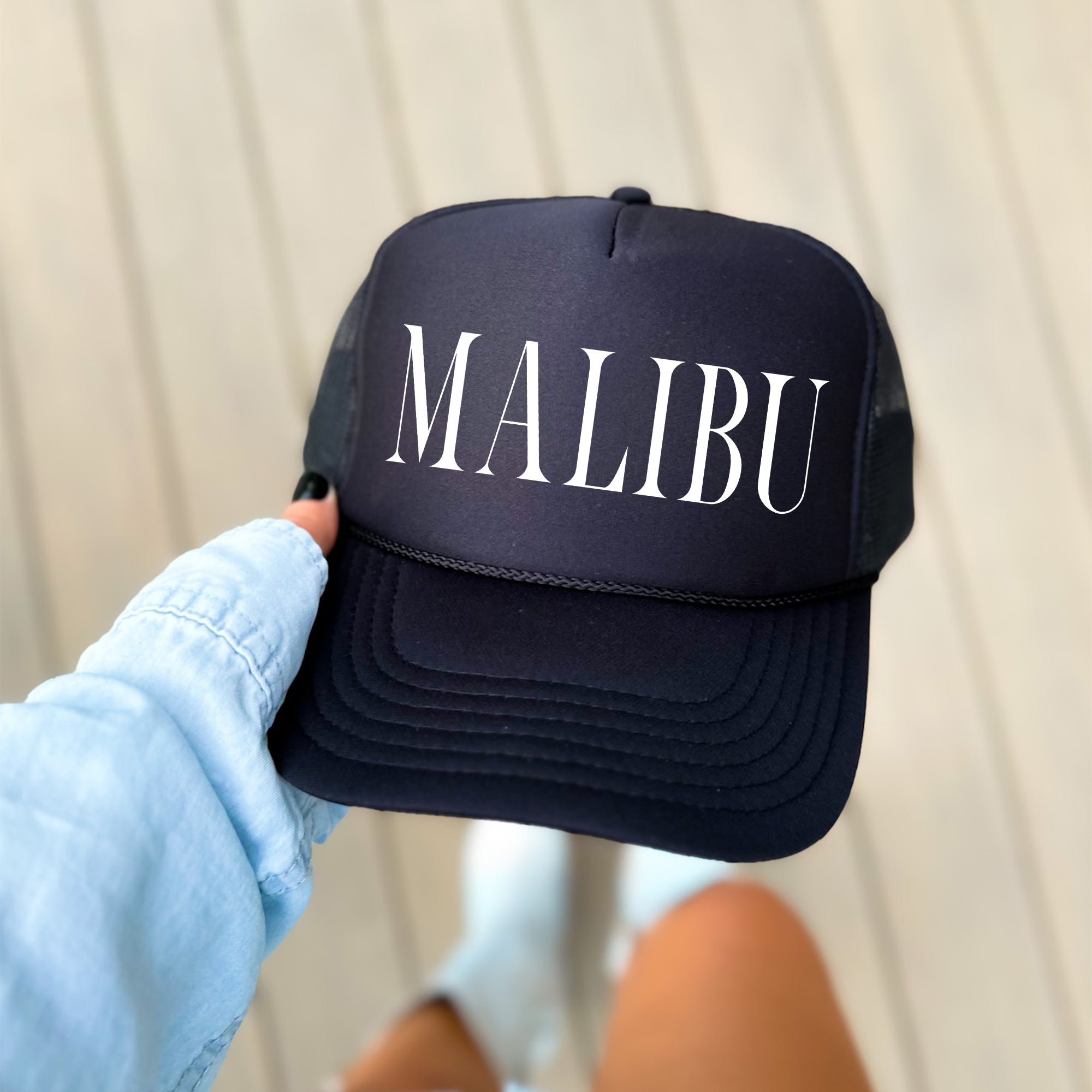 Malibu Sassy Funny Coastal Vibes Beachside Humor Sunshine Lovers Daydreamers Trucker Hat
