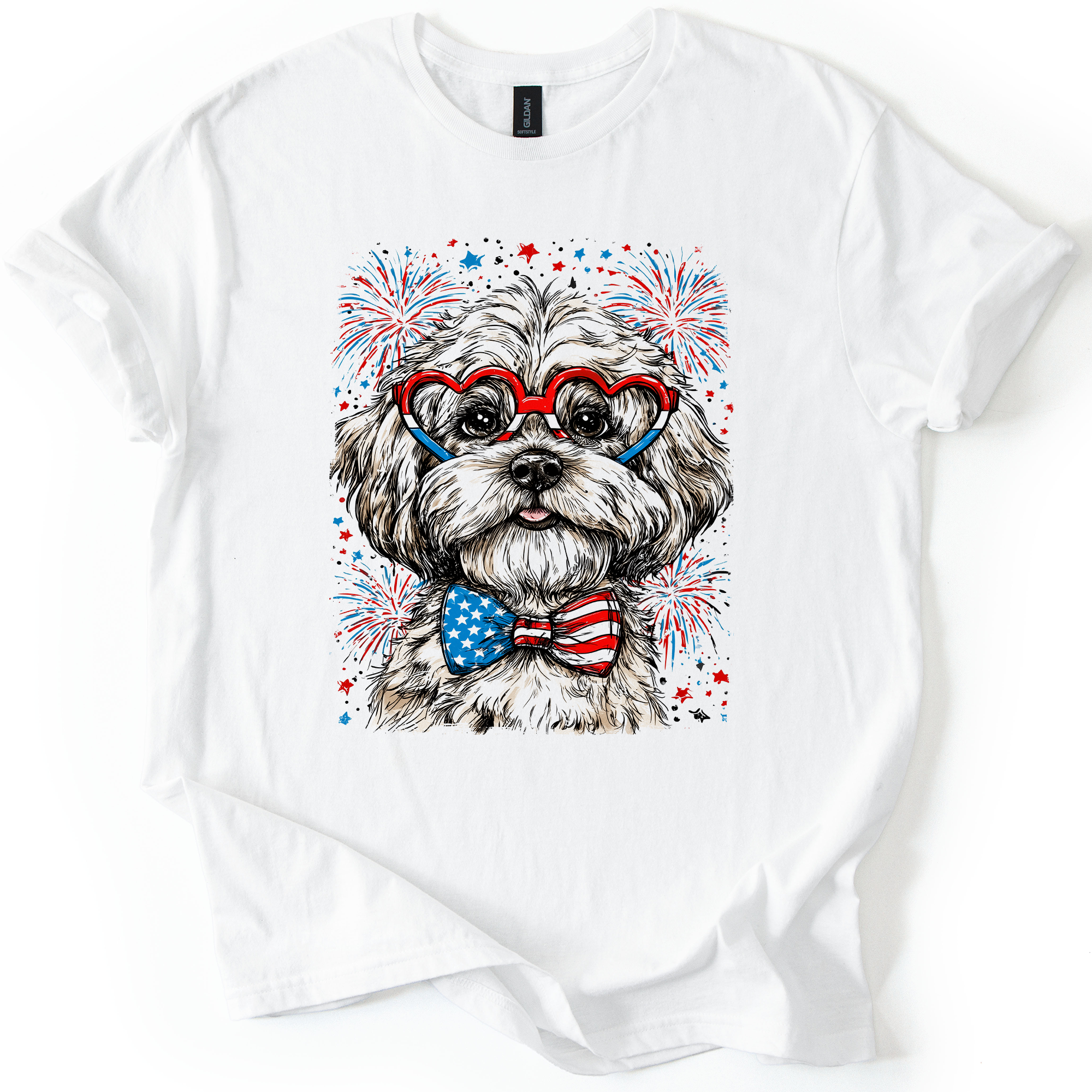 Maltese Patriotic Dog USA Flag Pride 4th of July Pet Lover American Spirit Graphic Tee