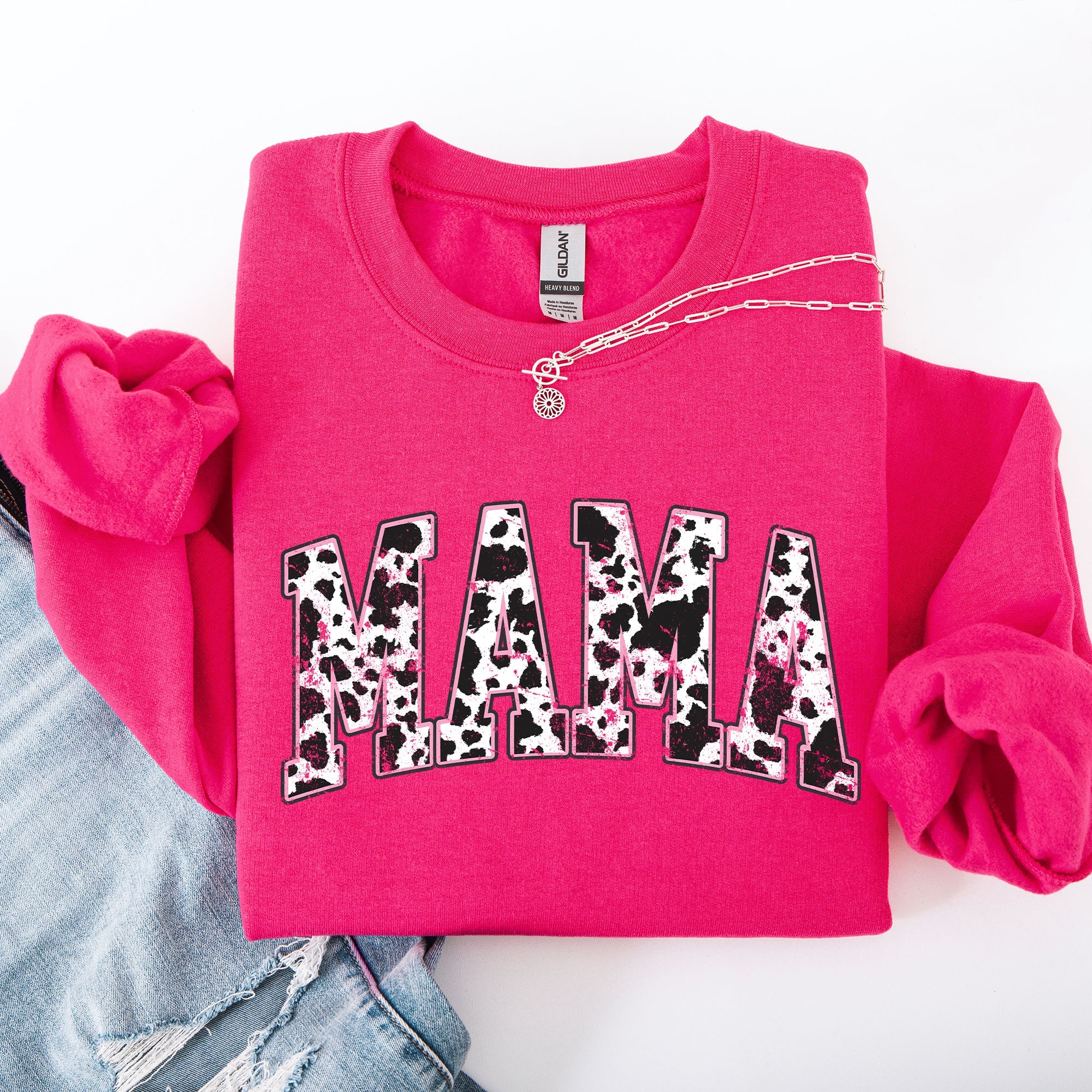 Mama Cow Print Western Vintage Country Farm Cowboy Cowgirl Rustic Cozy Graphic Sweatshirt