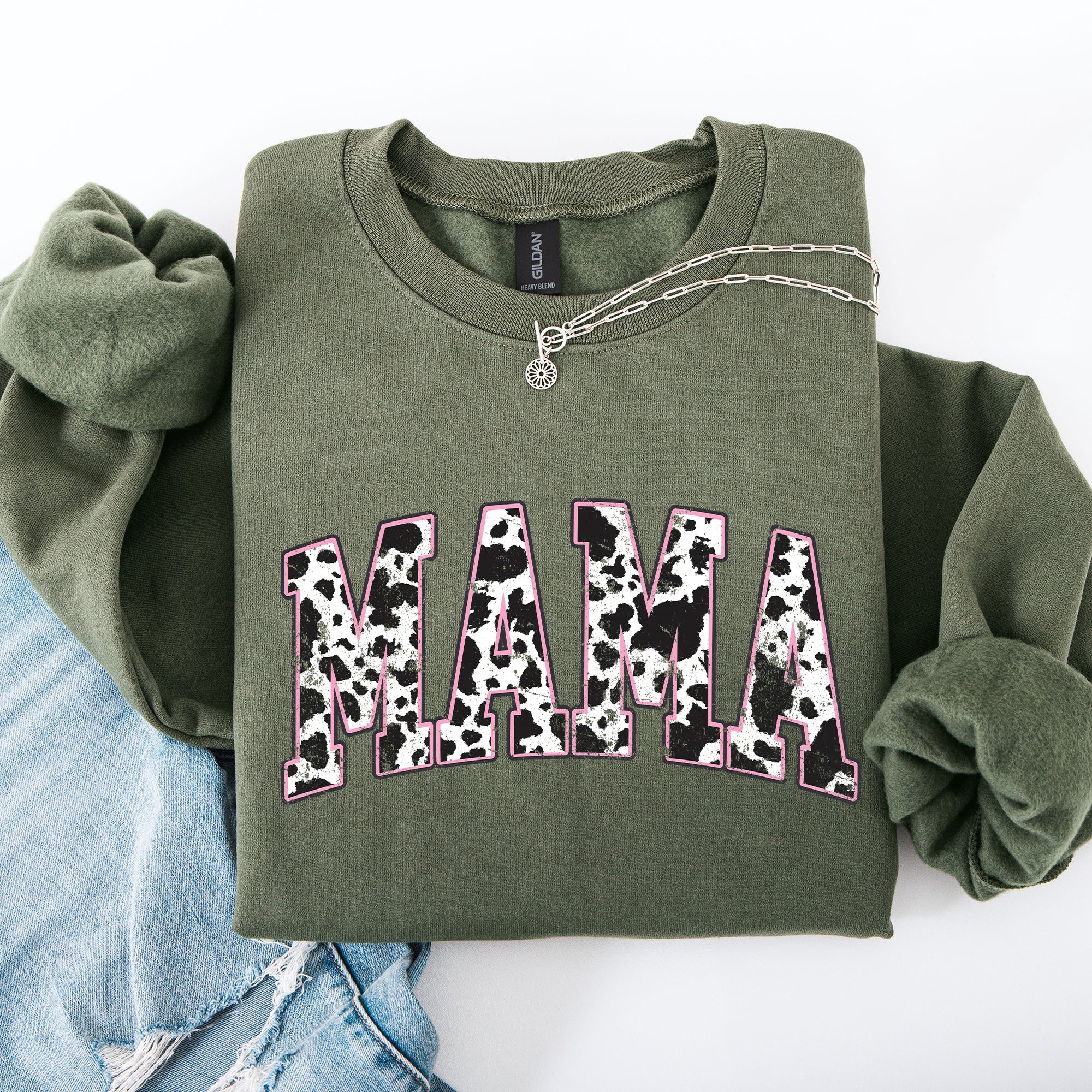 Mama Cow Print Western Vintage Country Farm Cowboy Cowgirl Rustic Cozy Graphic Sweatshirt
