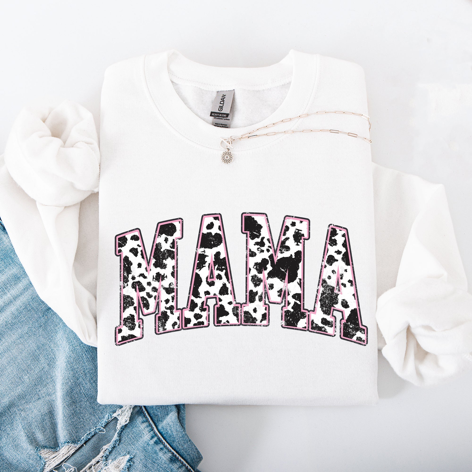 Mama Cow Print Western Vintage Country Farm Cowboy Cowgirl Rustic Cozy Graphic Sweatshirt