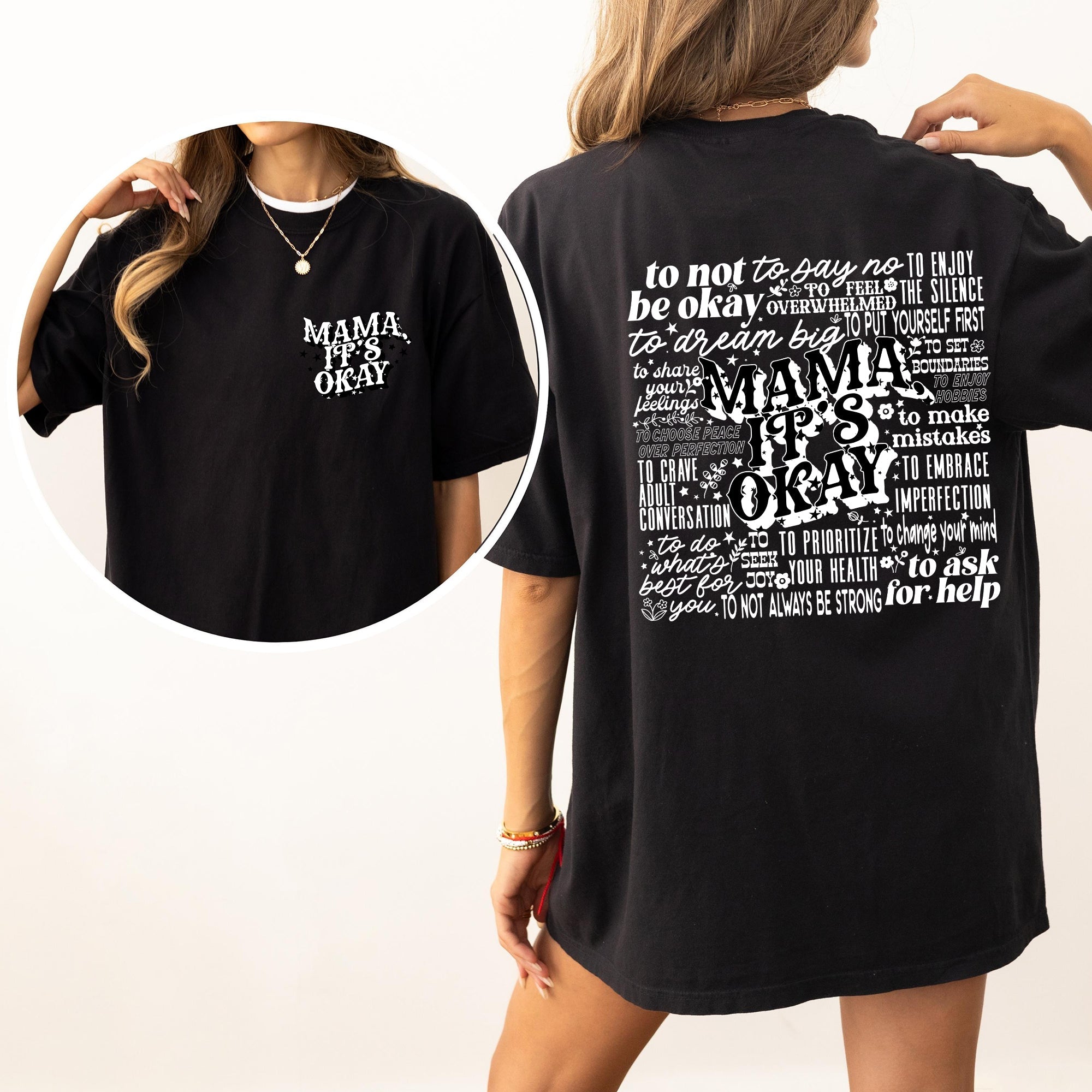 Mama It's Okay Mental Health Self Care Motherhood Mother's Day Comfort Colors Tee