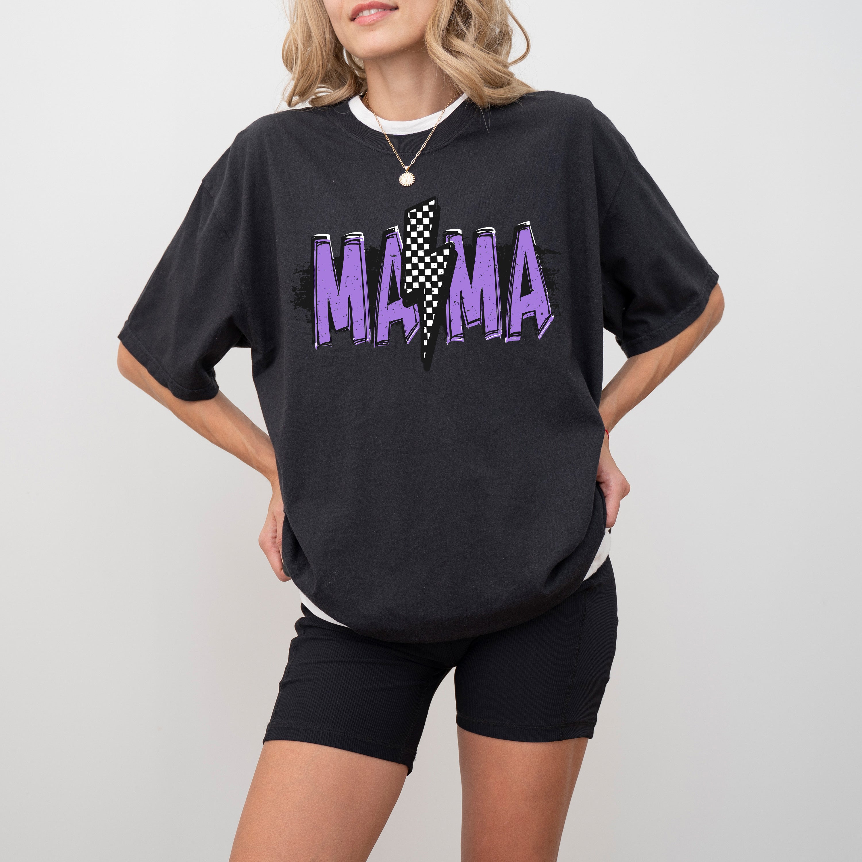 Mama Lightening Bolt Retro Checkered Mother's Day Mom Gift Vintage Edition Comfort Colors Tee