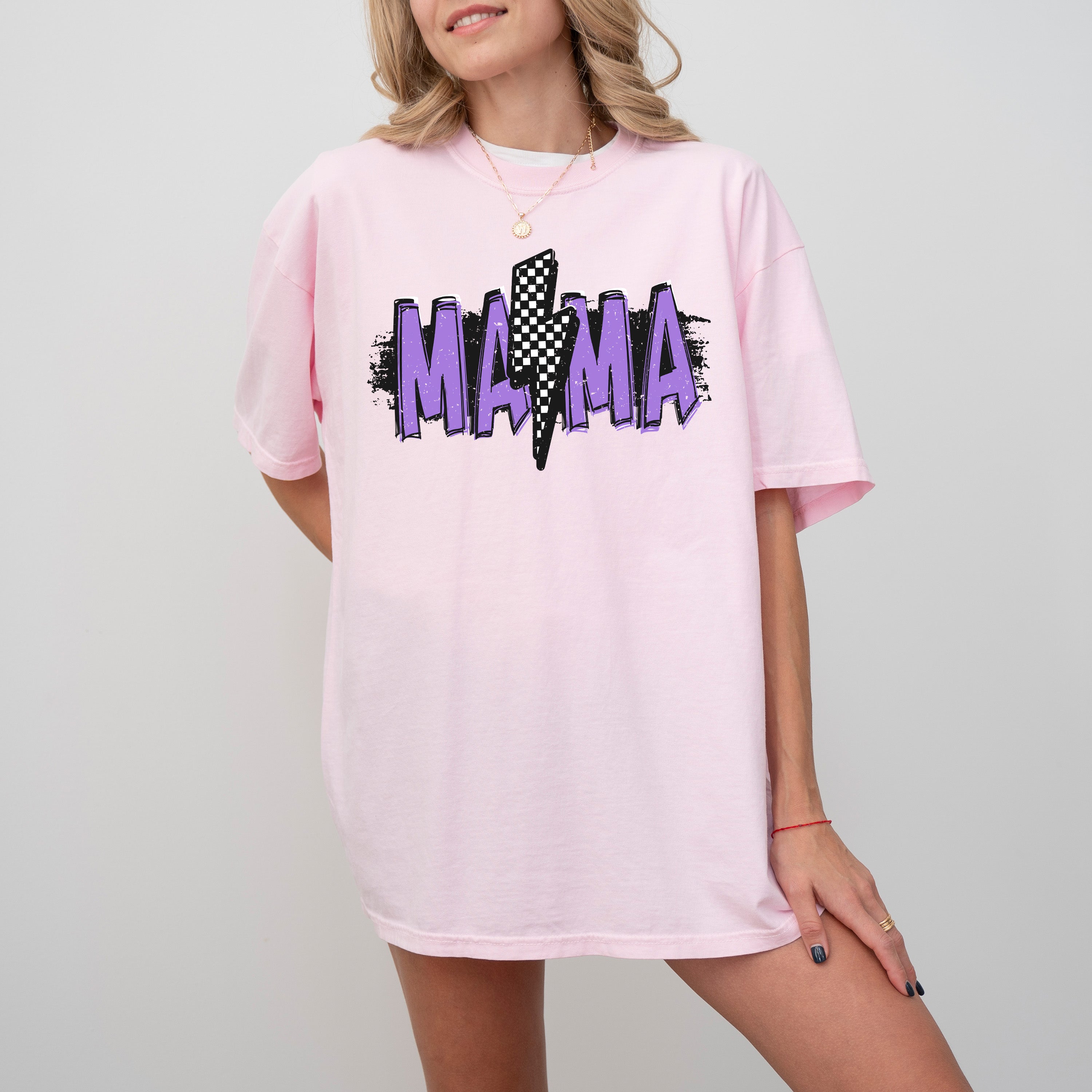 Mama Lightening Bolt Retro Checkered Mother's Day Mom Gift Vintage Edition Comfort Colors Tee