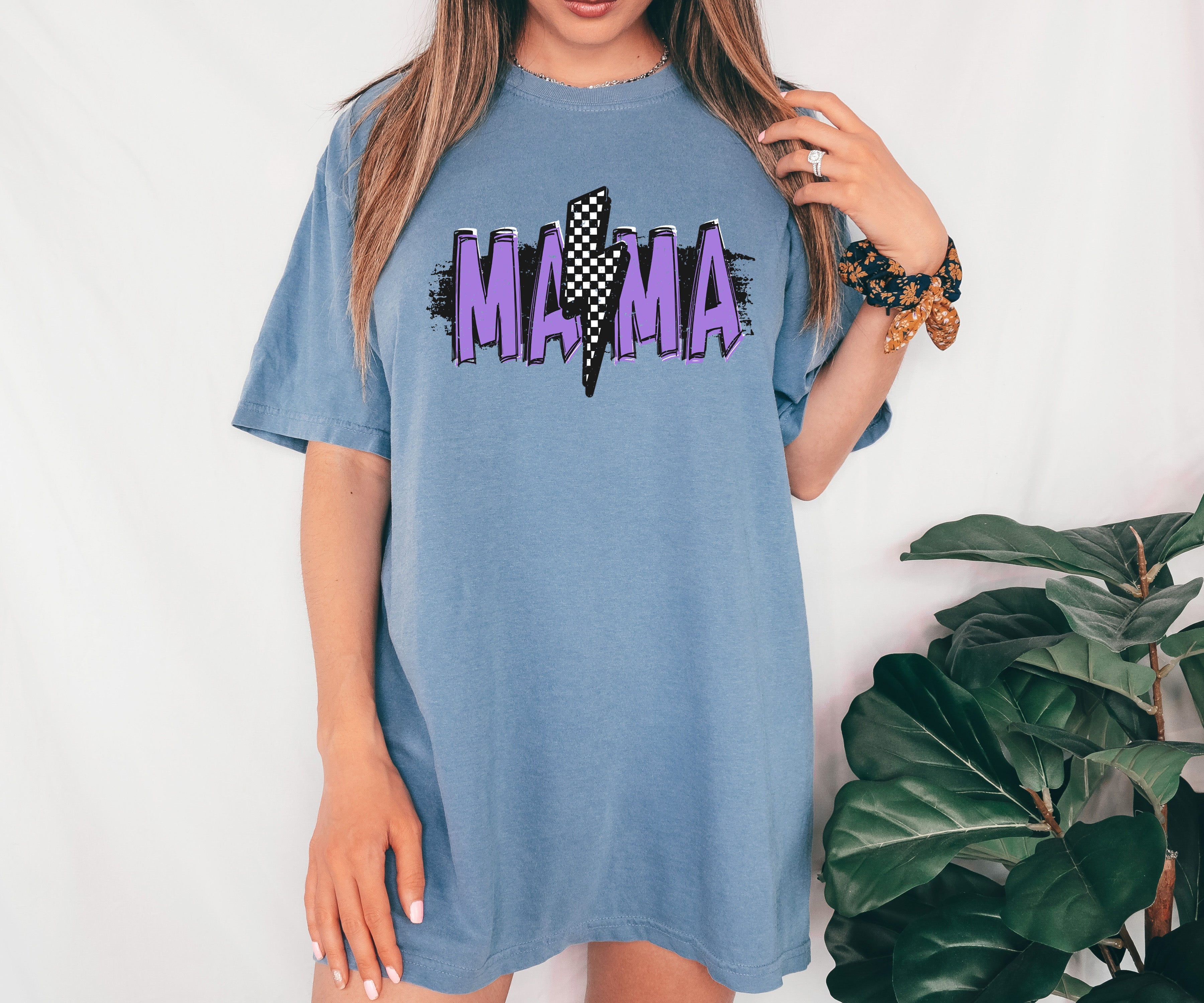 Mama Lightening Bolt Retro Checkered Mother's Day Mom Gift Vintage Edition Comfort Colors Tee