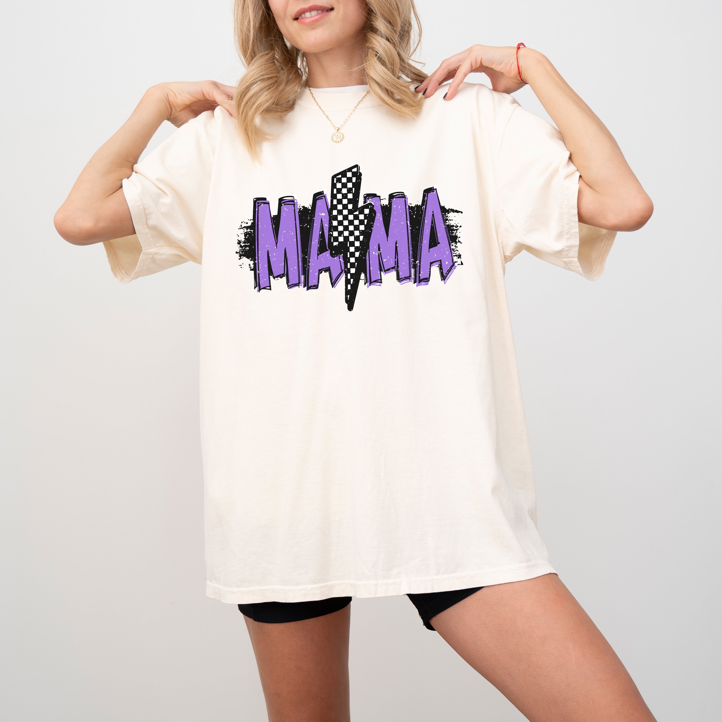 Mama Lightening Bolt Retro Checkered Mother's Day Mom Gift Vintage Edition Comfort Colors Tee